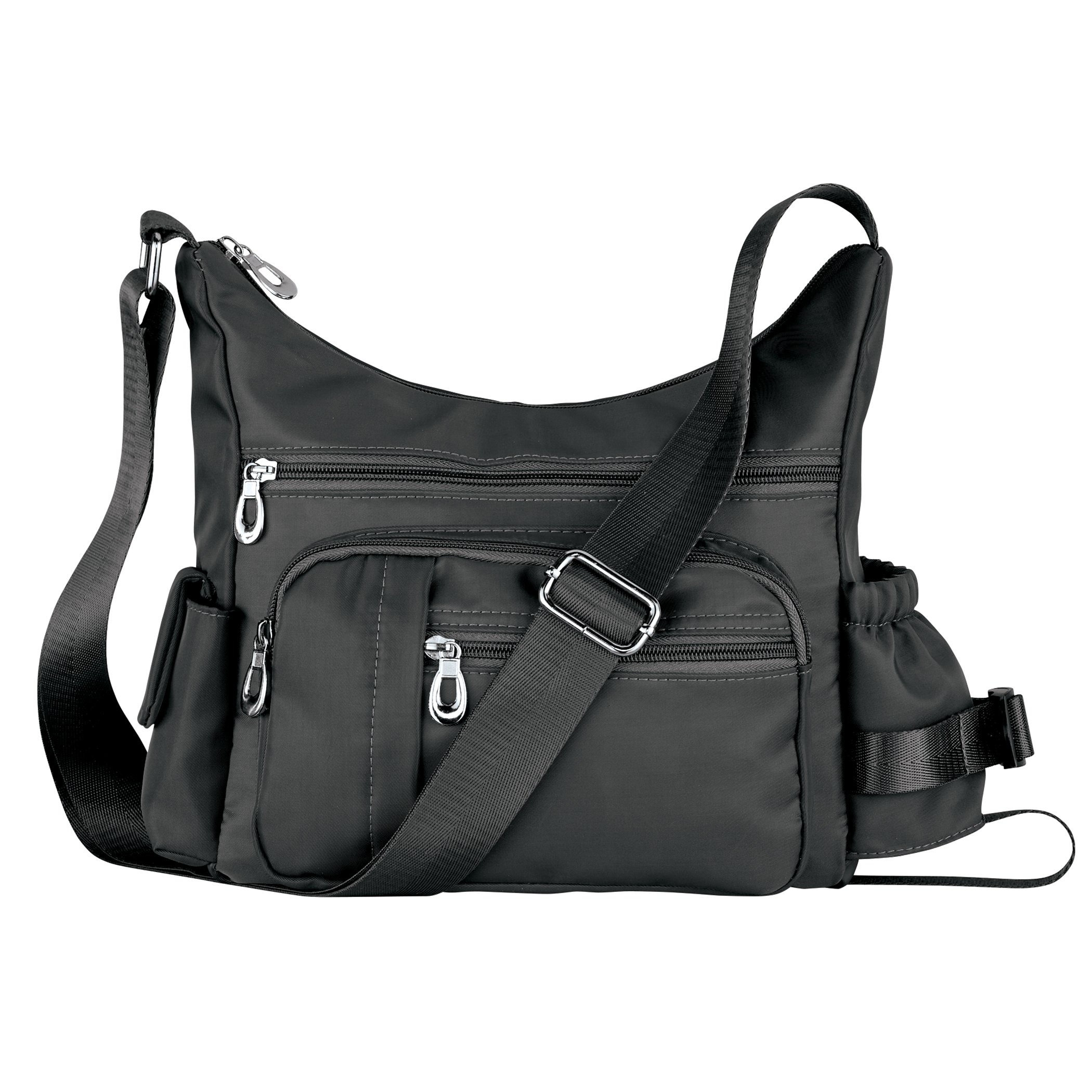 Adjustable Strap Multi Zippered Pocket Handbag