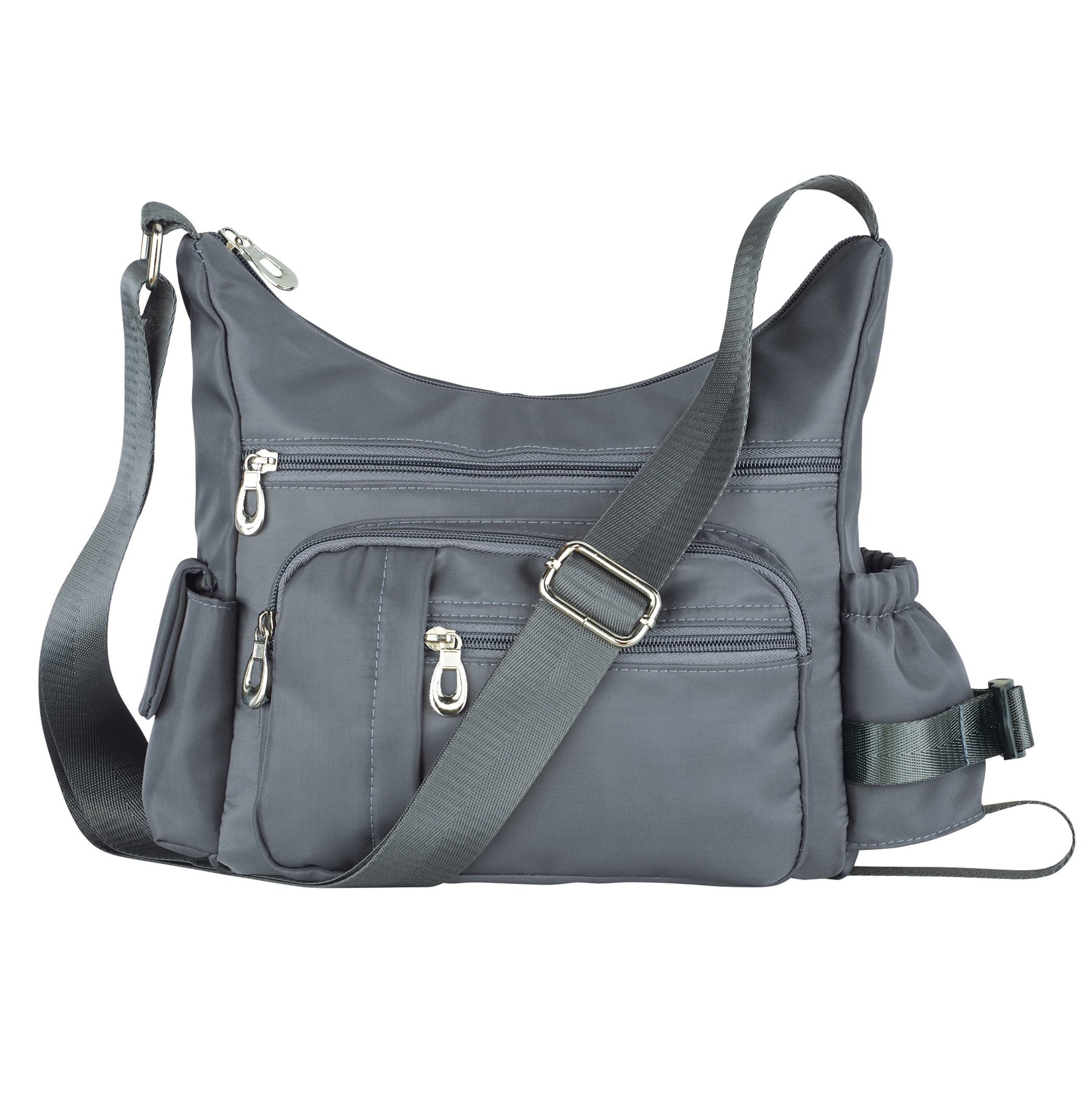 Adjustable Strap Multi Zippered Pocket Handbag