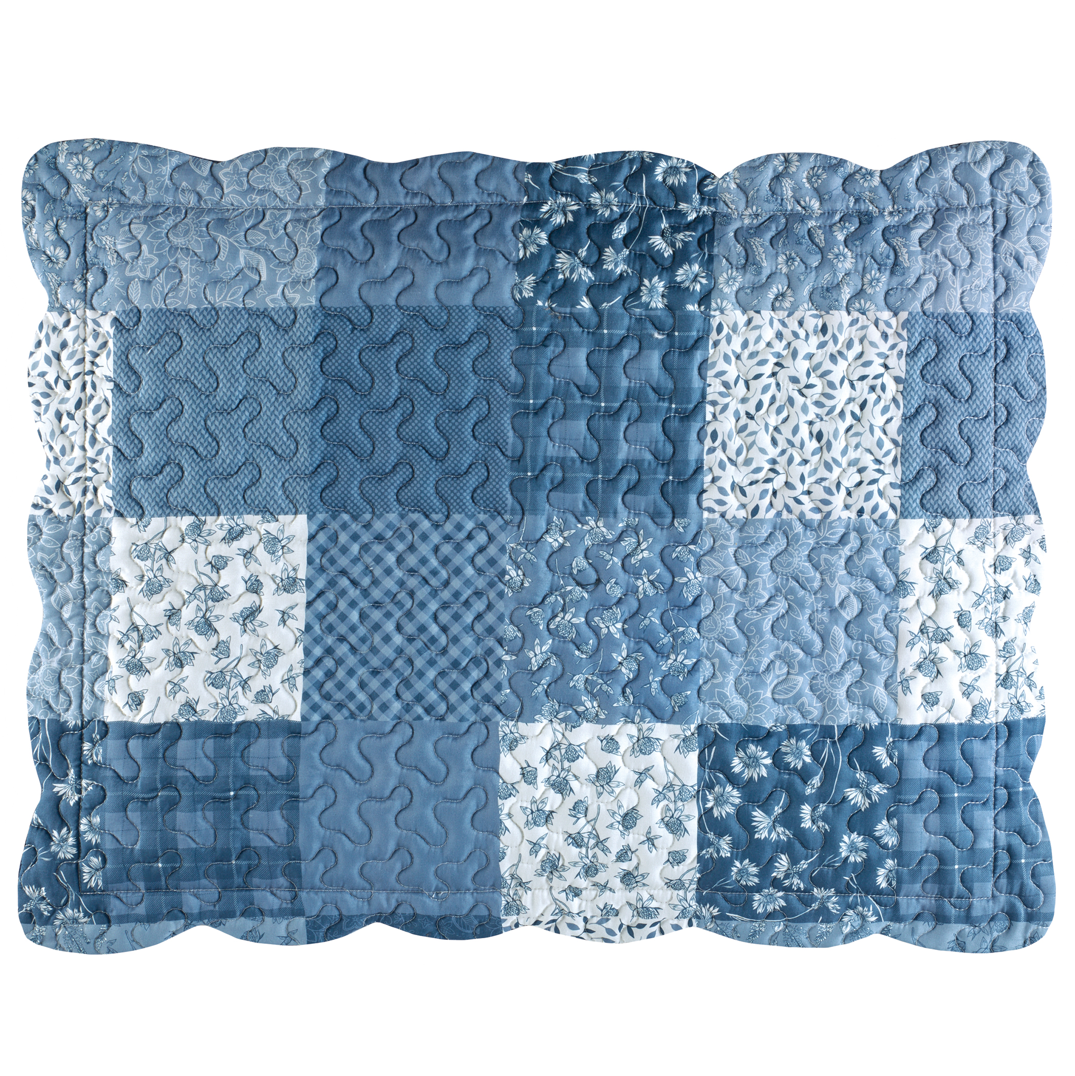 Classic Floral Patchwork Scalloped Edge Pillow Sham