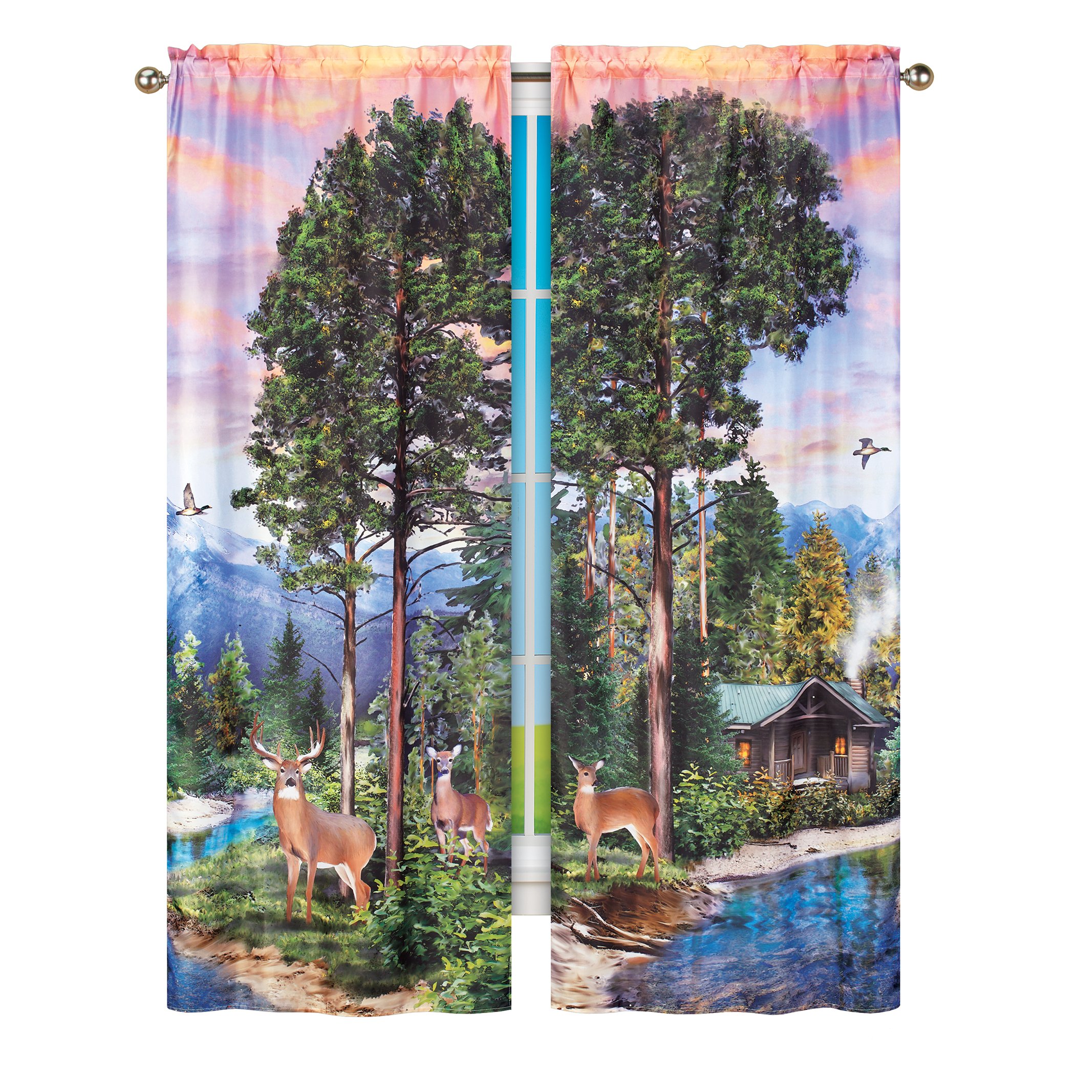 Idyllic Cabin Scene 2-Piece Curtain Panels Set