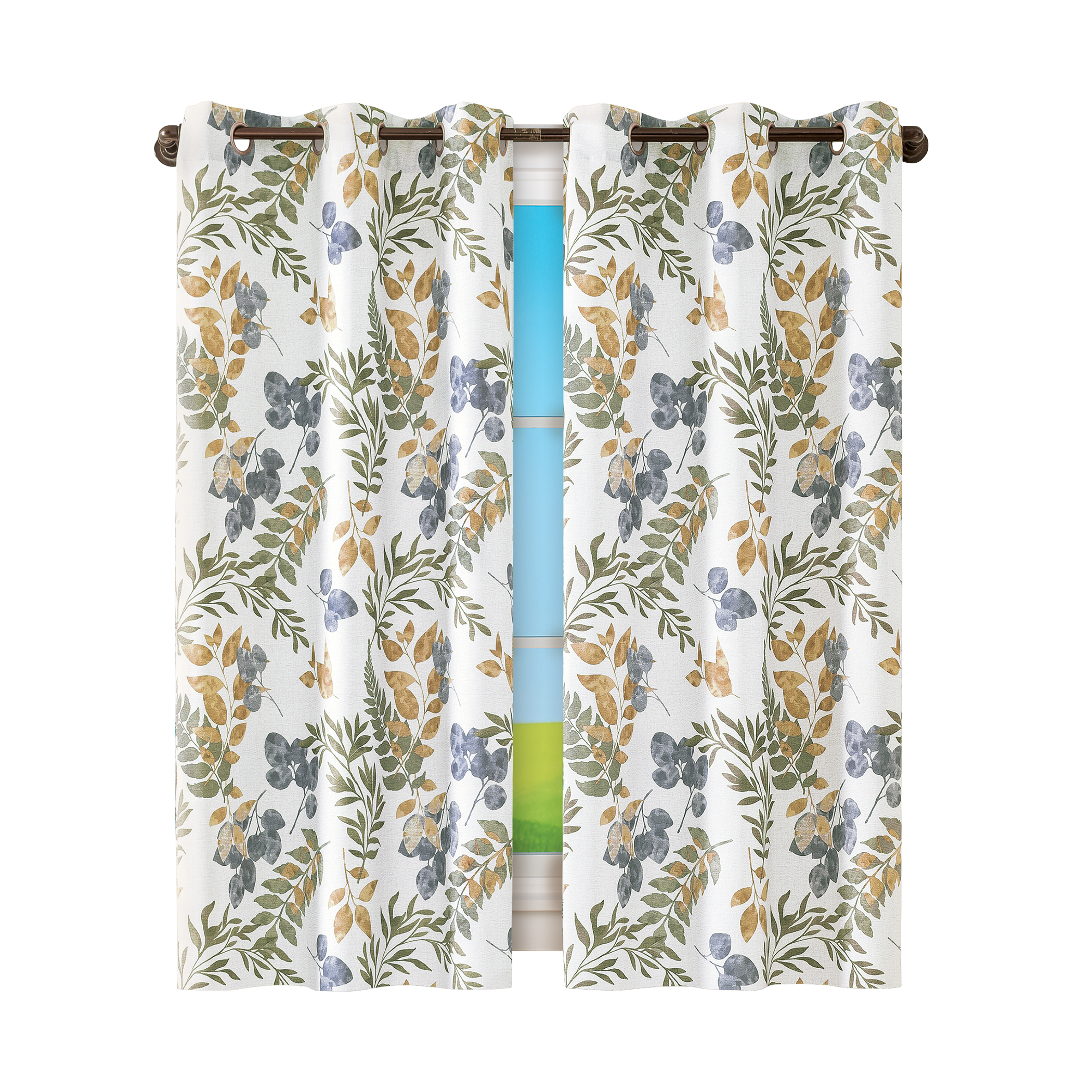 Remi Botanical Leaf Design Curtain Panel 40" x 63", 40" x 63"
