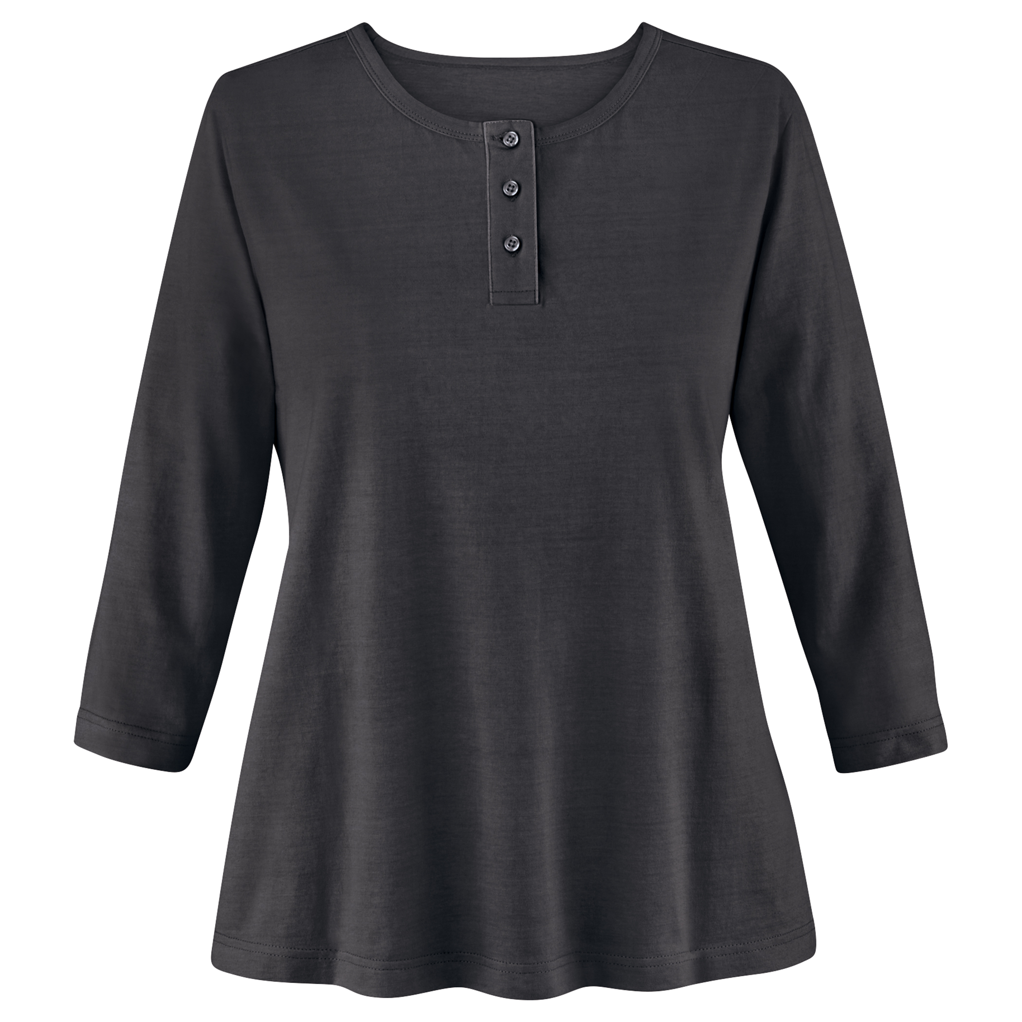3/4 Sleeve Scoop Neckline Knit Henley Top Small Women Black