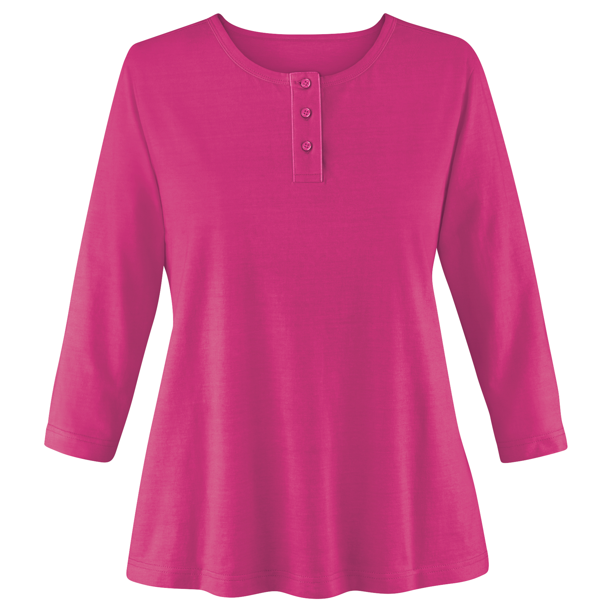 3/4 Sleeve Scoop Neckline Knit Henley Top Small Women deep orchid
