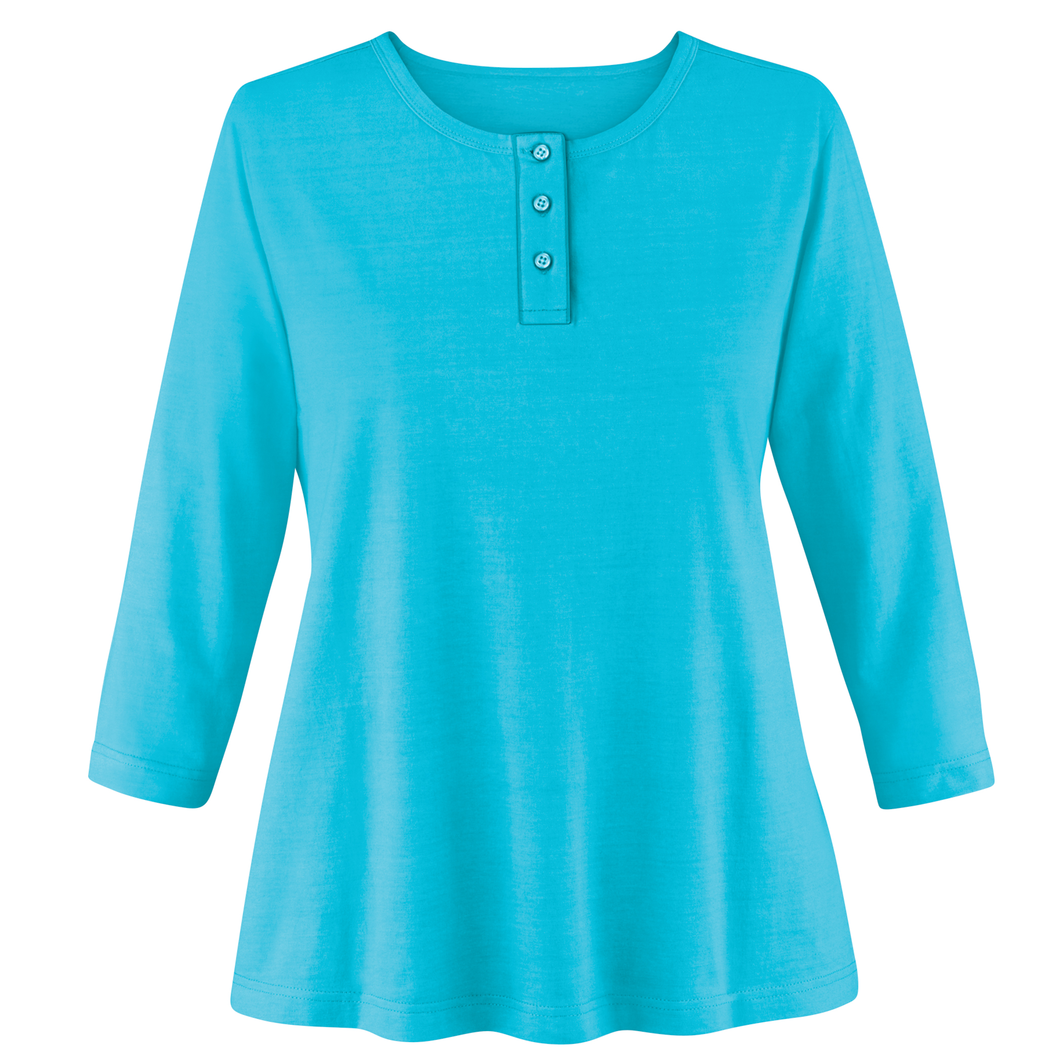 3/4 Sleeve Scoop Neckline Knit Henley Top Small Women Turquoise