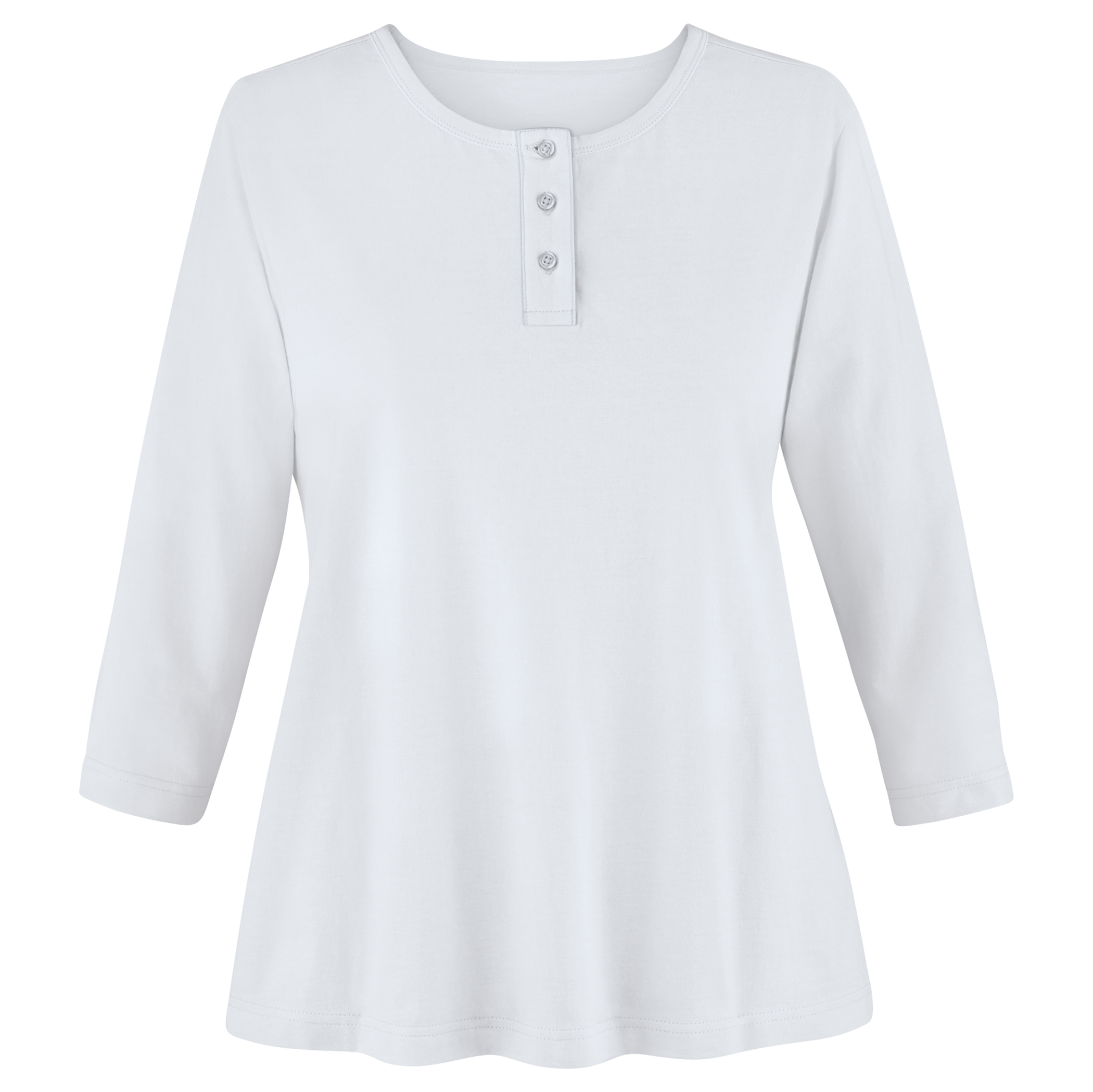 3/4 Sleeve Scoop Neckline Knit Henley Top Small Women White