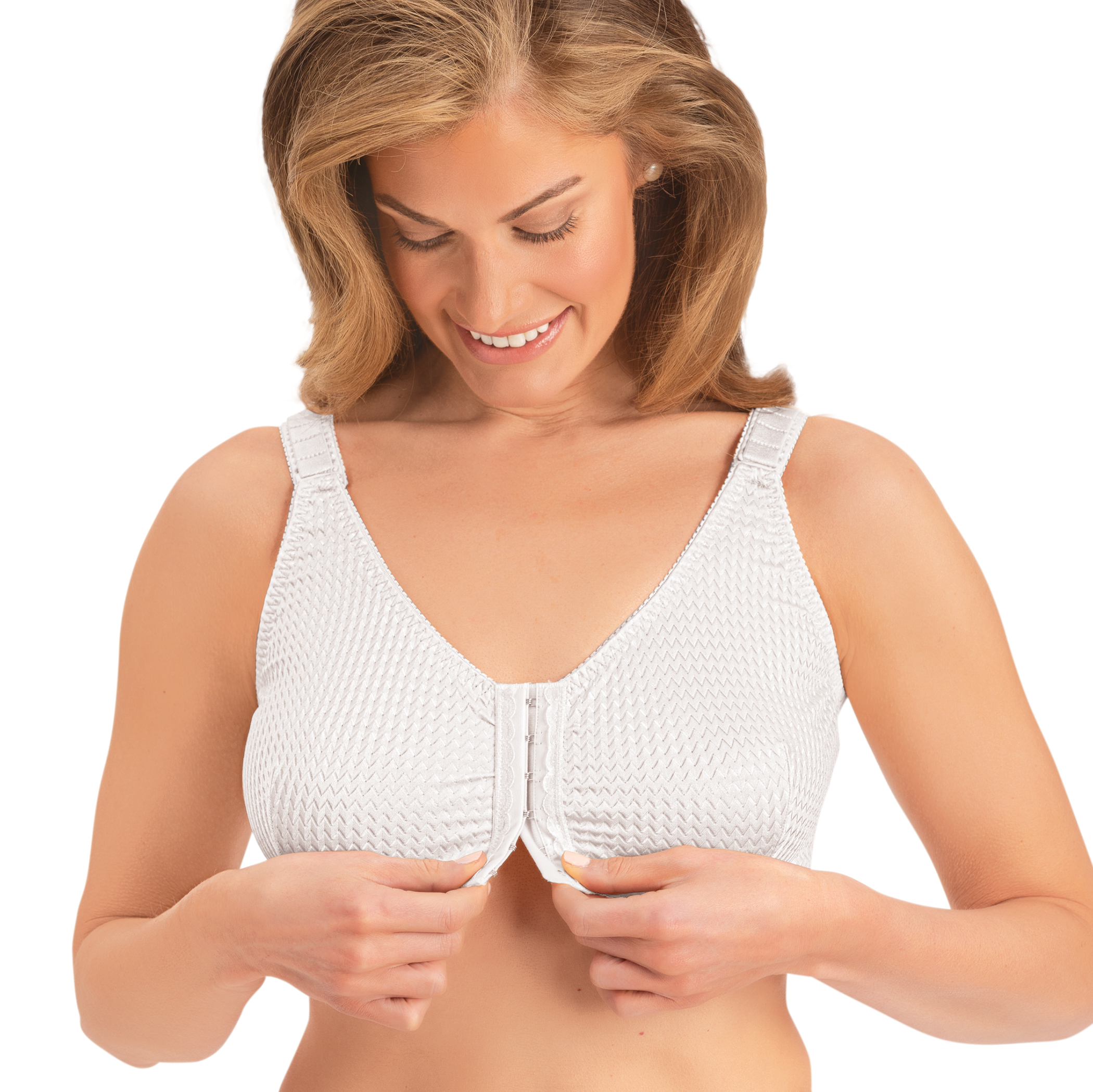 Comfortable Front Closure Wide Strap Bra 34 Beige