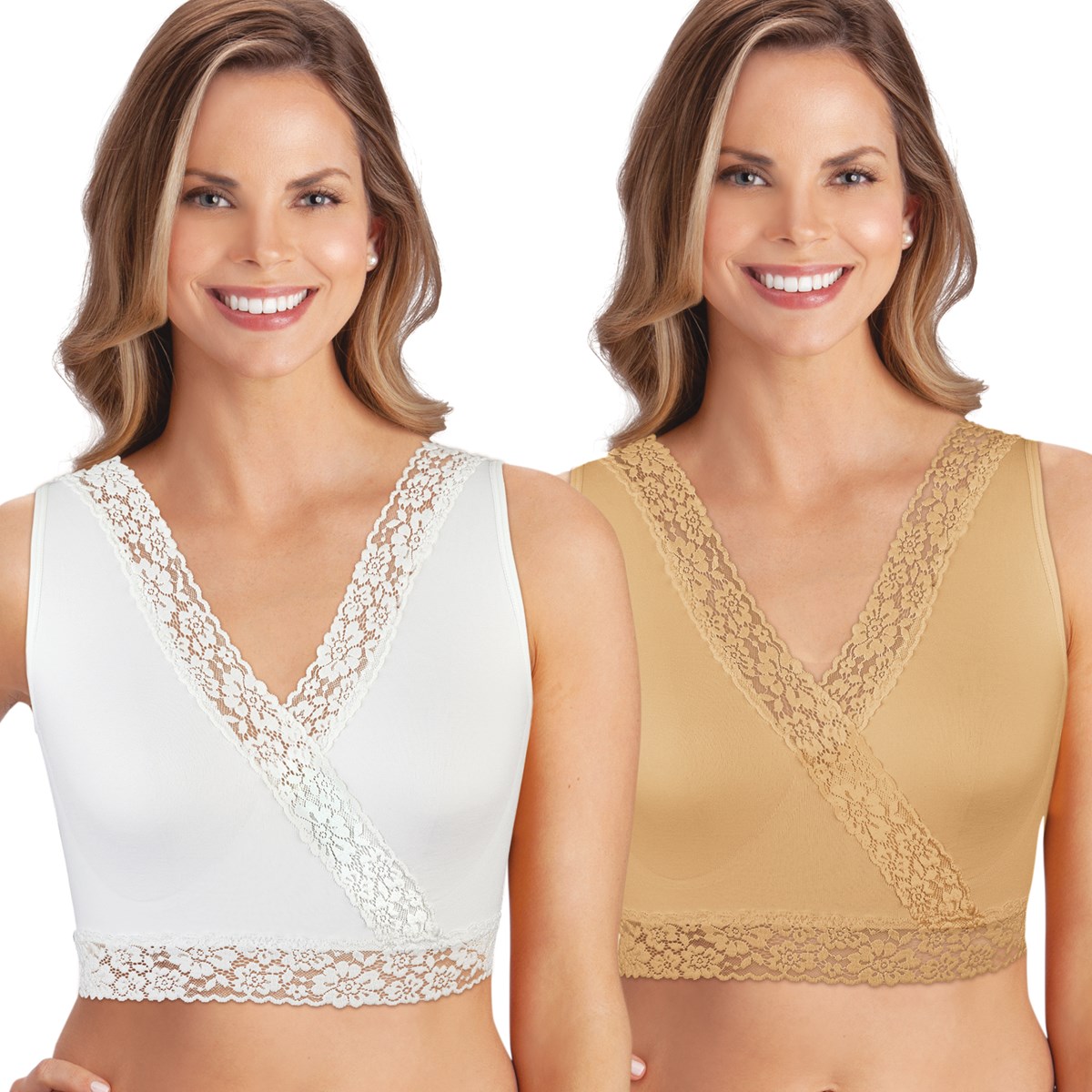 Lace Trim VNeck High Back Comfort Bra 2 Pack Collections Etc.