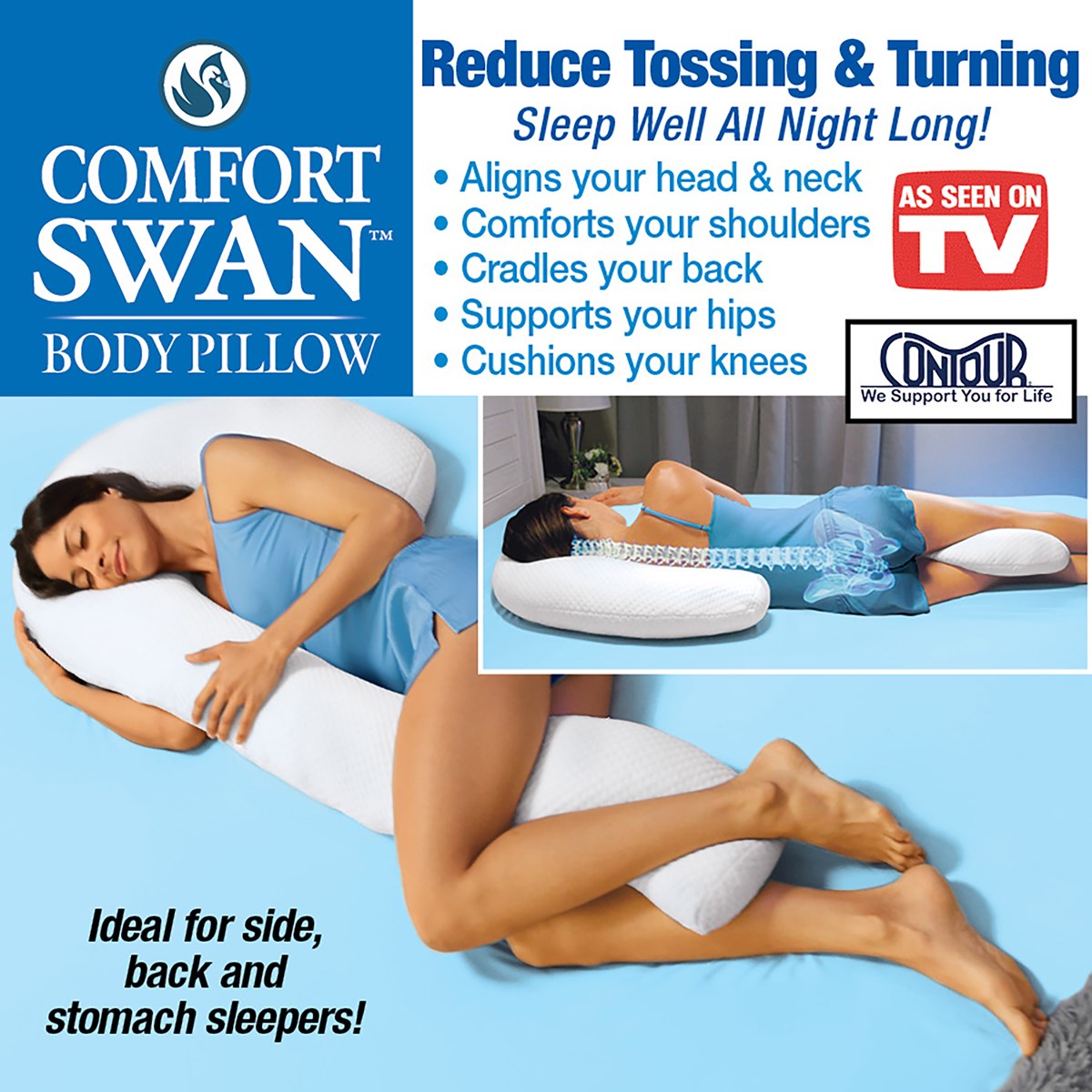 Contour Comfort Swan Full-Sized Body Pillow, | Collections Etc.