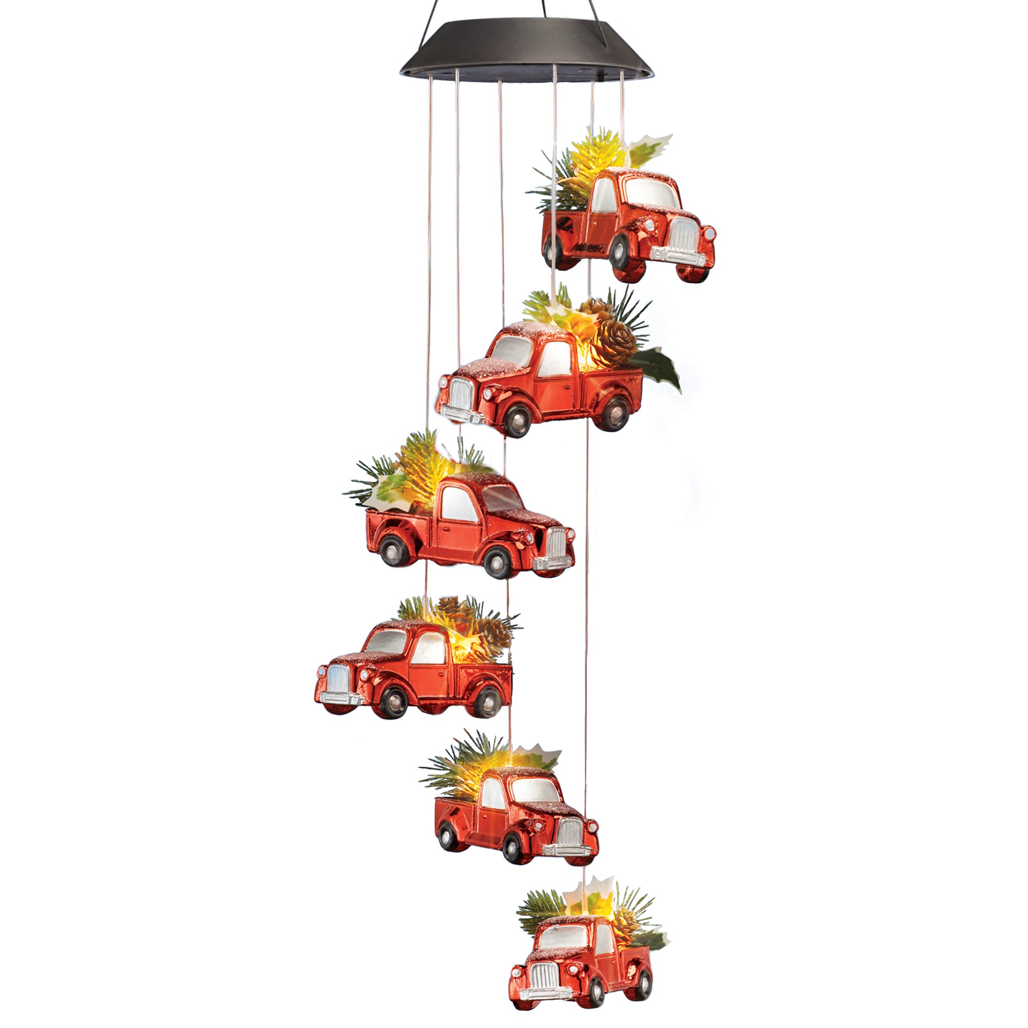 Solar Lighted Holiday Red Truck Outdoor Hanging Mobile