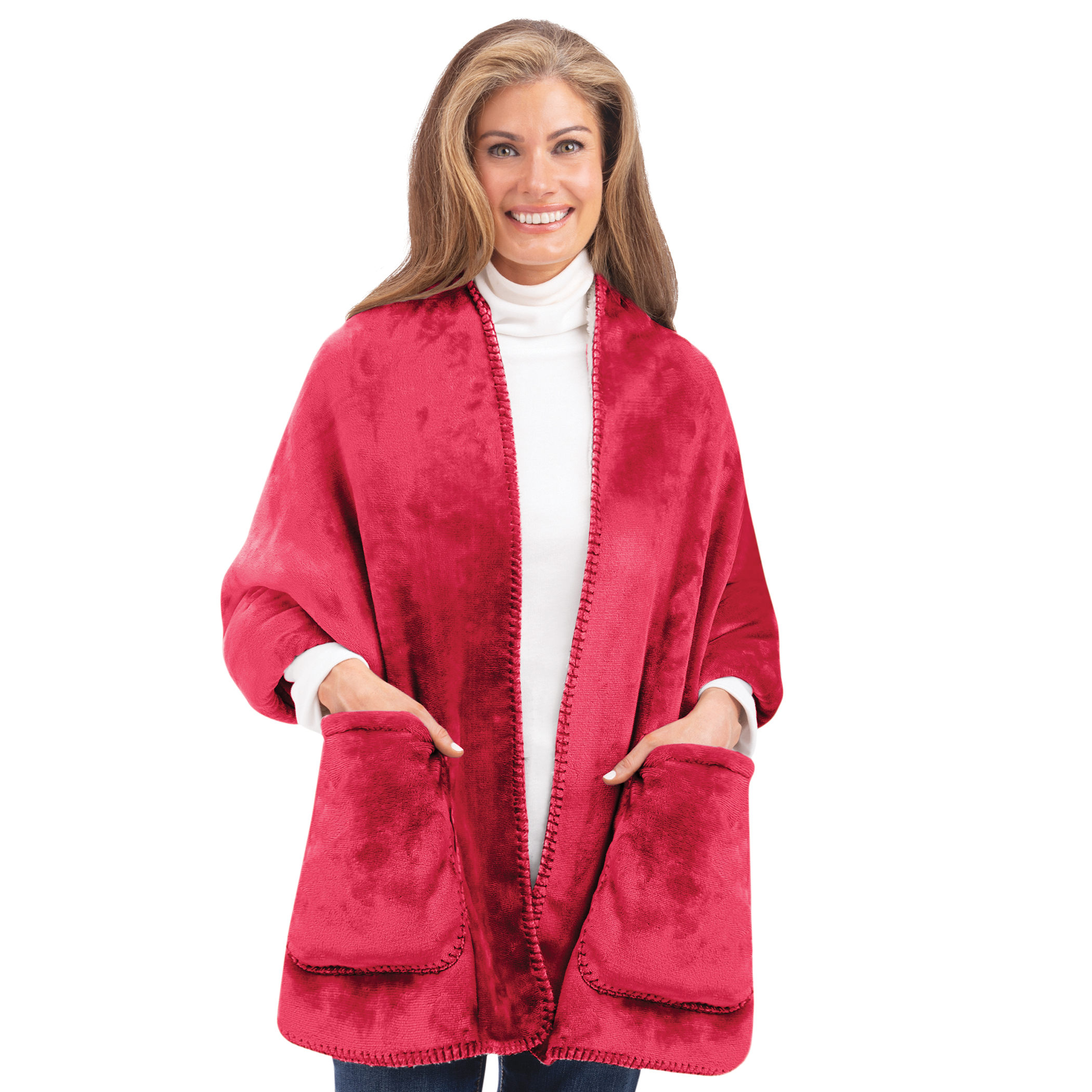 Soft Fleece Lined Wrap with Front Pockets Burgundy