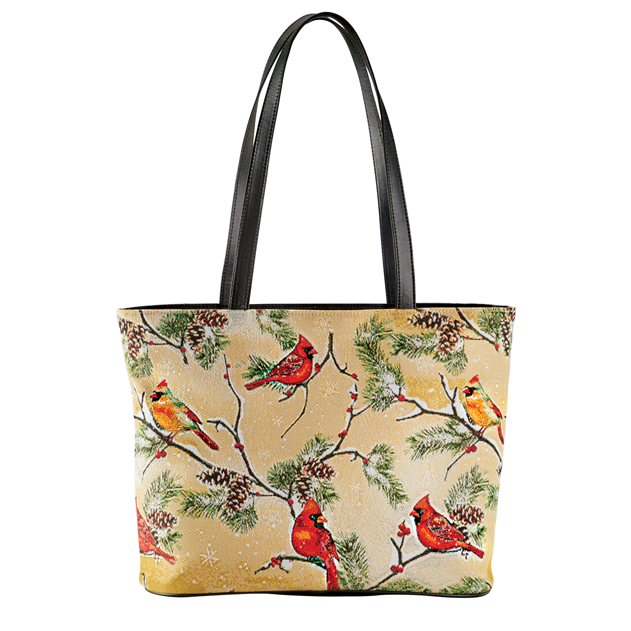 Cardinal Pine Forest Tapestry Style Tote Bag Camel