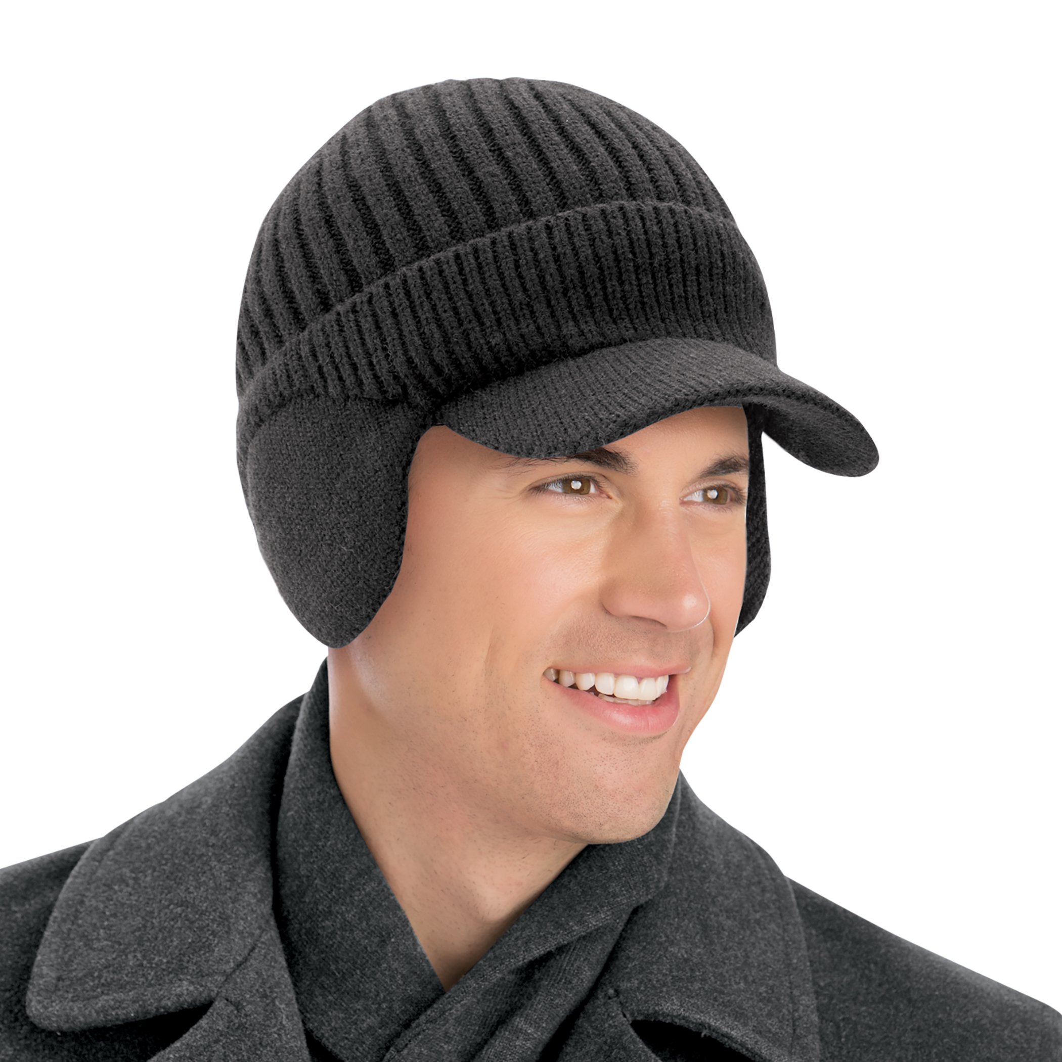 Stylish Brimmed Winter Hat with Ear Flaps NO SIZE Black