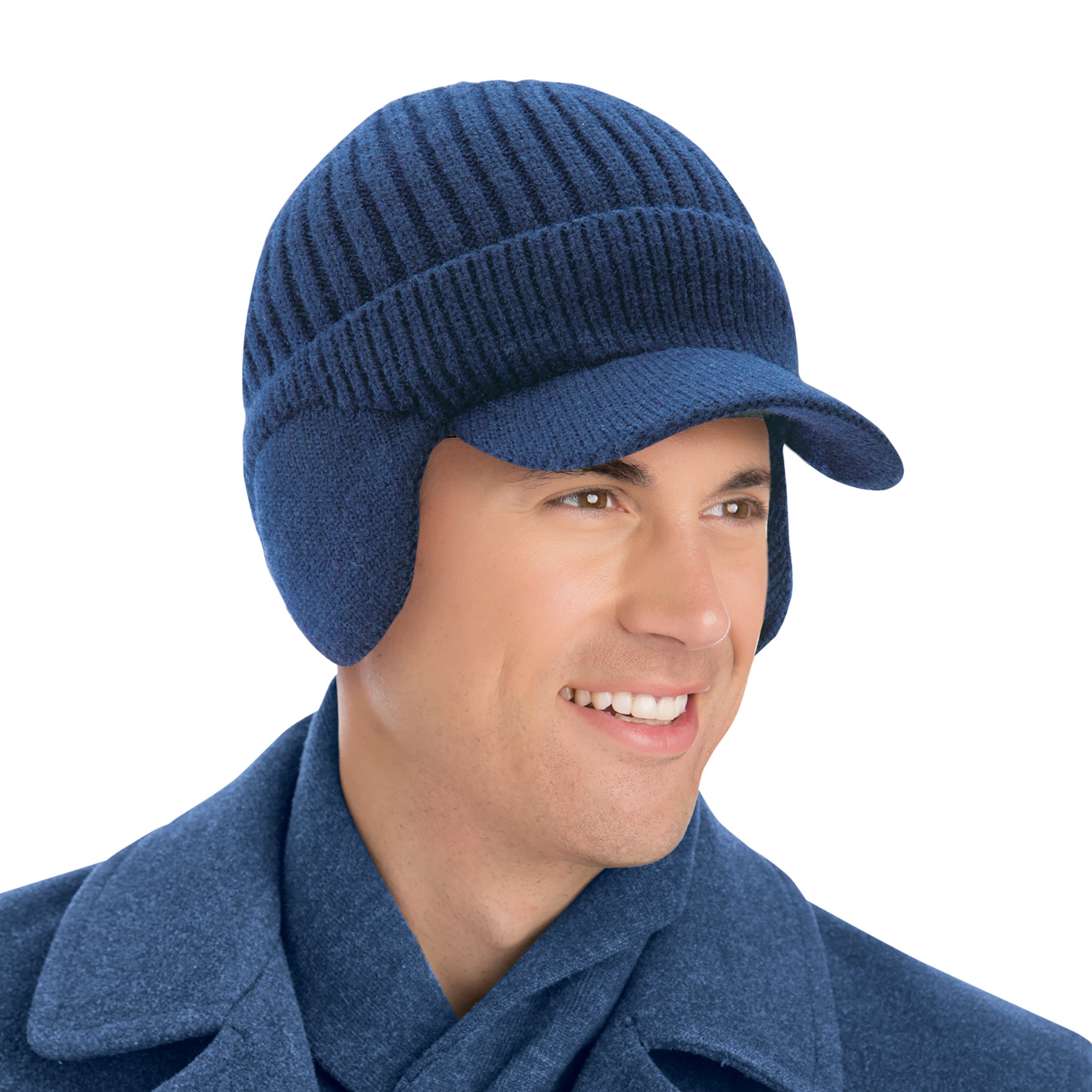 Stylish Brimmed Winter Hat with Ear Flaps NO SIZE Navy