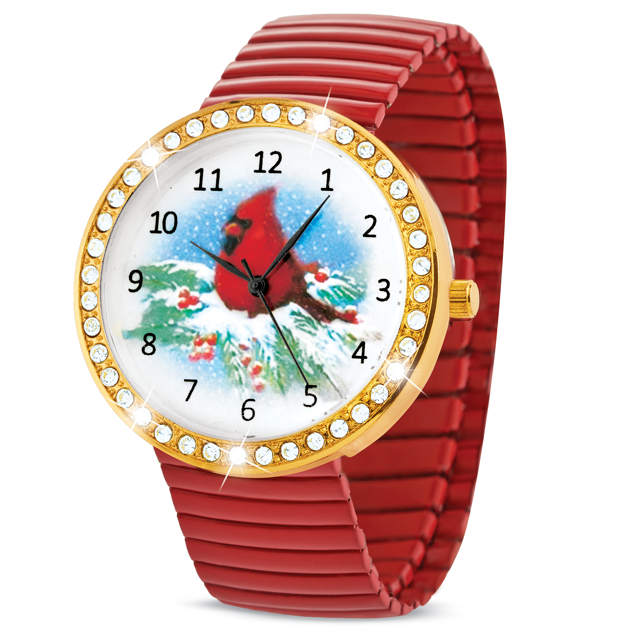 Cardinal Holiday Rhinestone Watch with Stretch Band Red