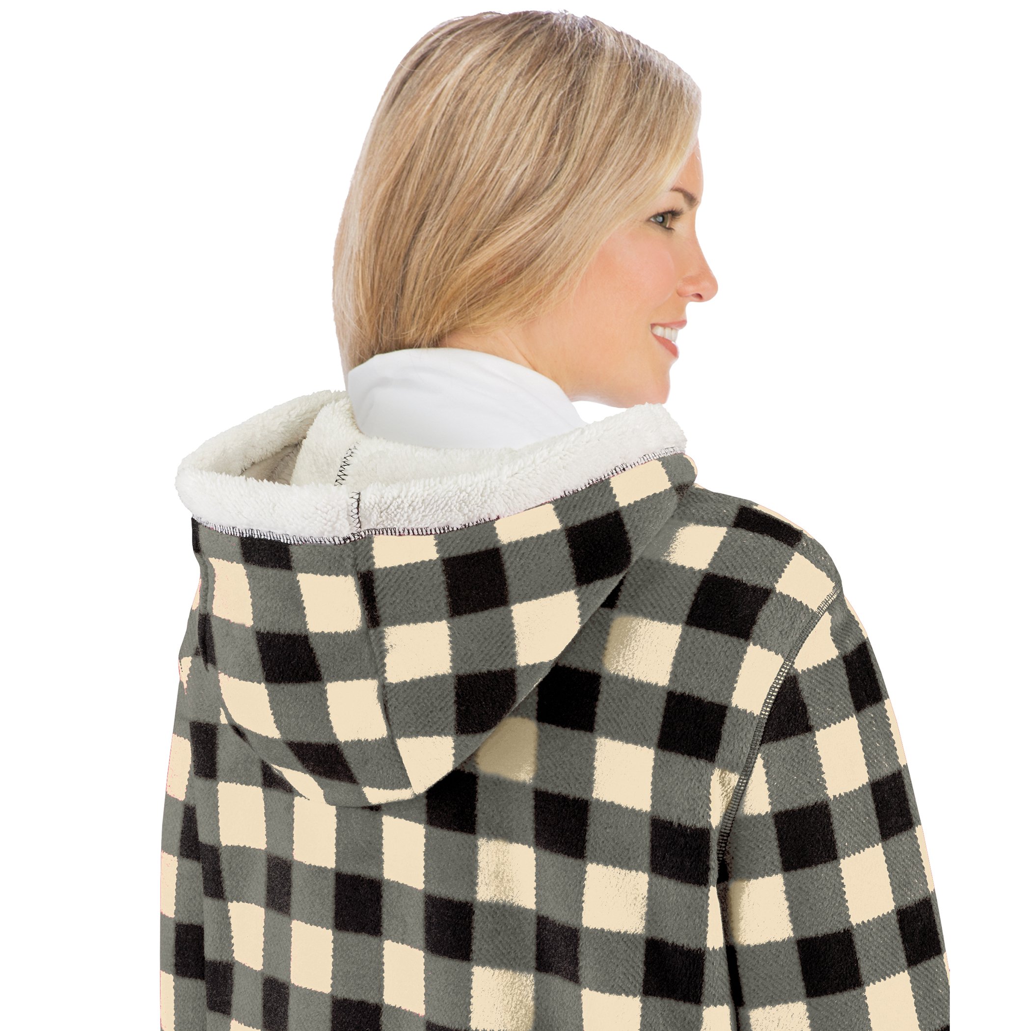 Buffalo Check Sherpa Lined Fleece Zip Hooded Jacket with