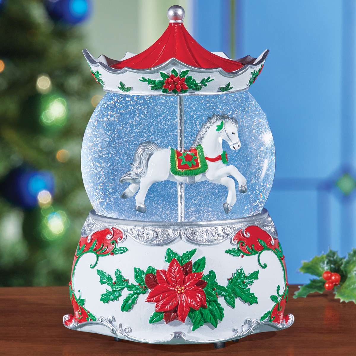 Carousel Horse Christmas Snow Globe with Wind-up Music | Collections Etc.