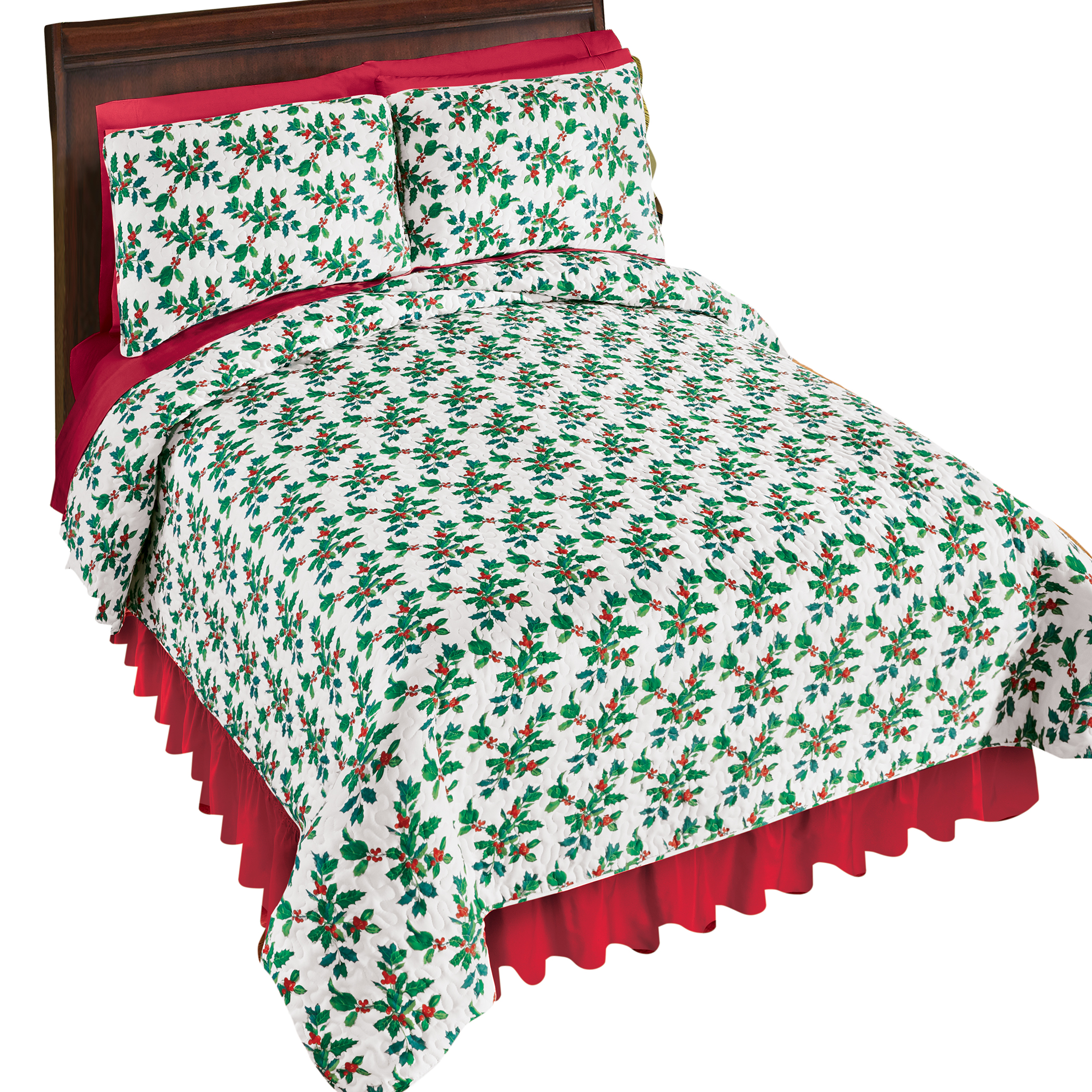 Festive Colorful Holly Design Holiday Quilt