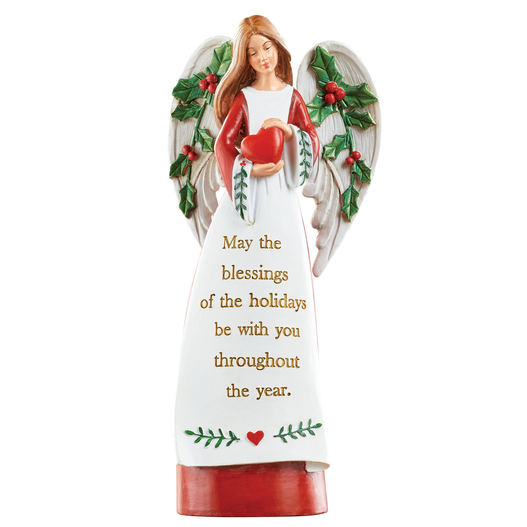 Sentiment Holiday Angel Figurine Holding a Heart 4 X 3 X 9 White