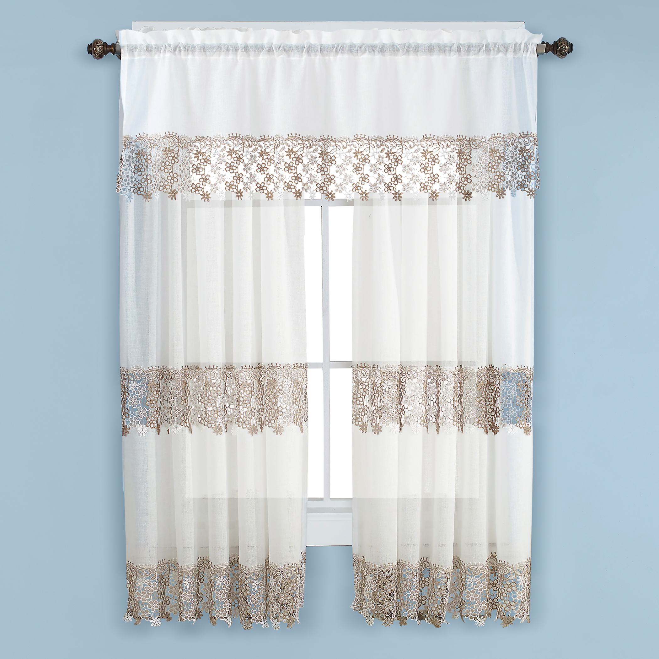 Lilian Lace Trim Sheer Rod Pocket Drapes - Picture 6 of 6