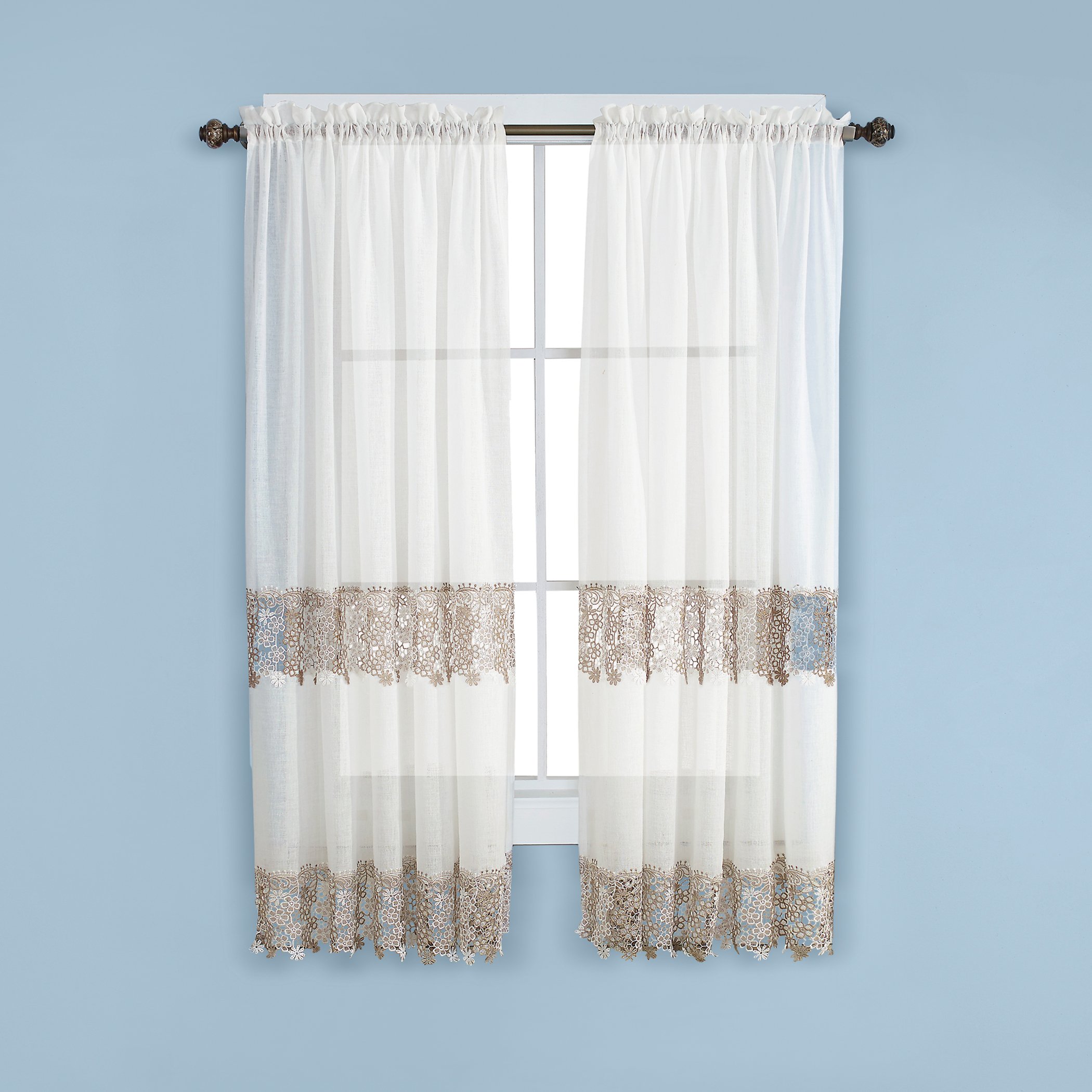 Lilian Lace Trim Sheer Rod Pocket Drapes - Picture 5 of 6