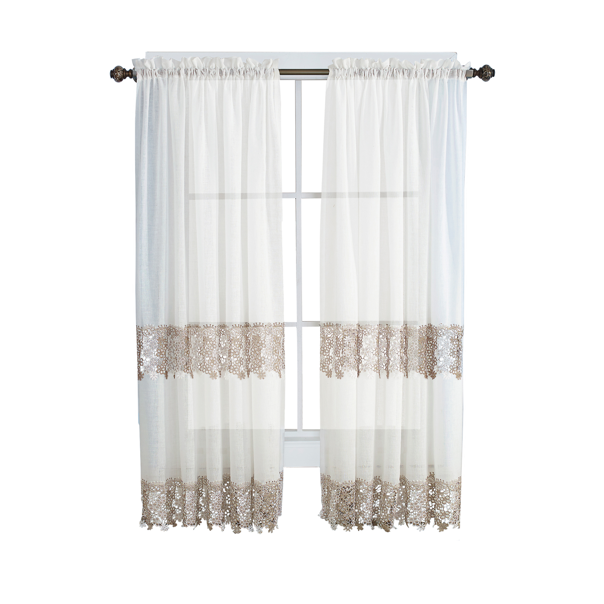 Lilian Lace Trim Sheer Rod Pocket Drapes - Picture 4 of 6