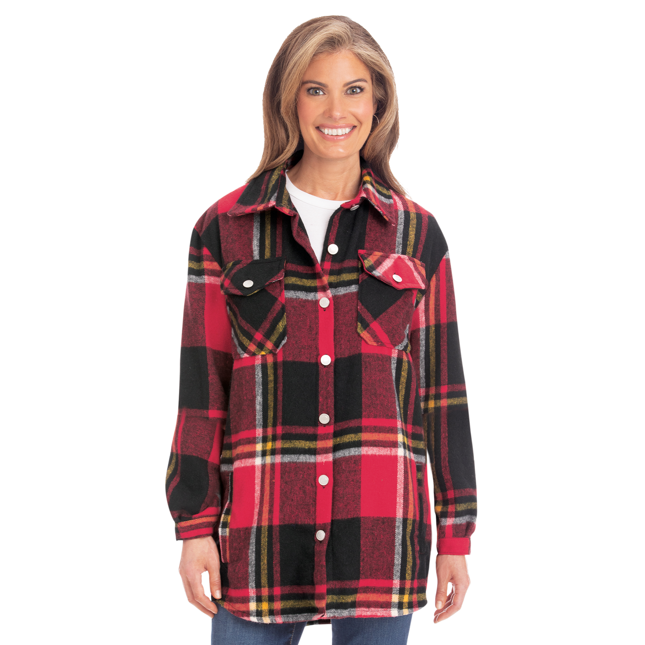 Ladies Flannel Button Front Shirt Jacket Large Women Black