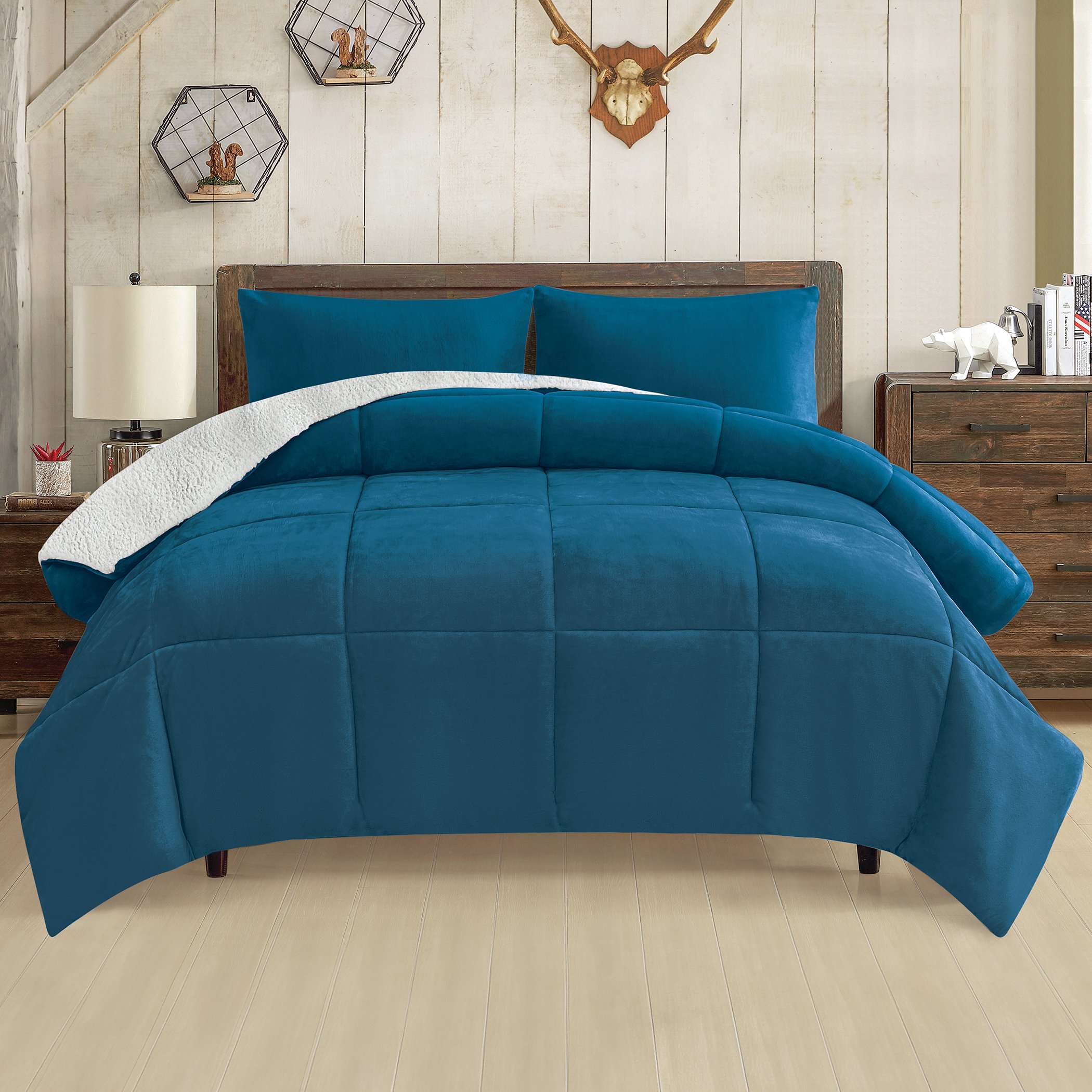 3-piece Quilted Box Pattern Sherpa Fleece Comforter Set - Imagen 5 de 9