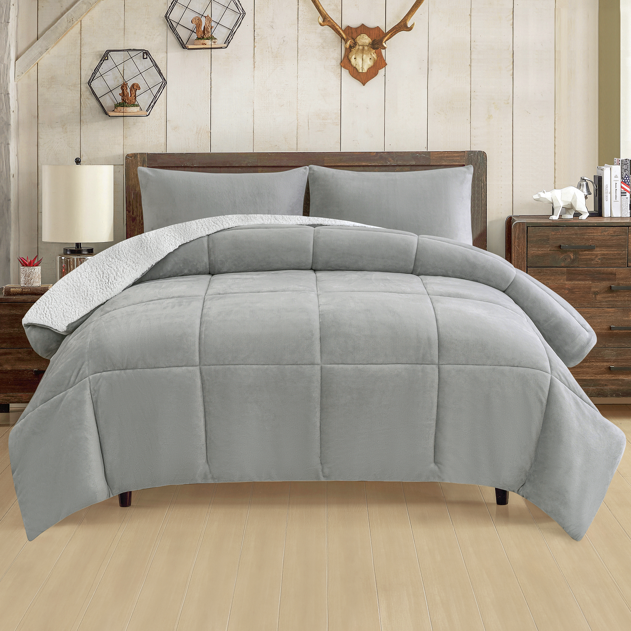 3-piece Quilted Box Pattern Sherpa Fleece Comforter Set - Imagen 8 de 9