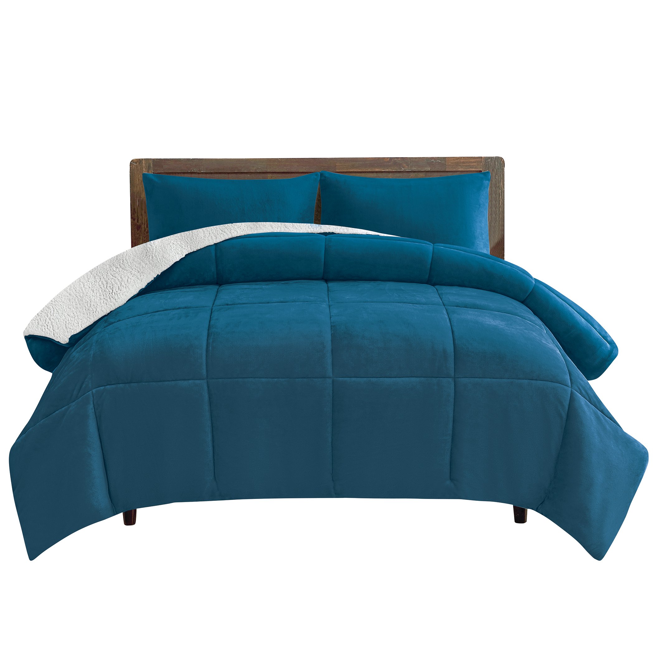 3-piece Quilted Box Pattern Sherpa Fleece Comforter Set - Imagen 4 de 9