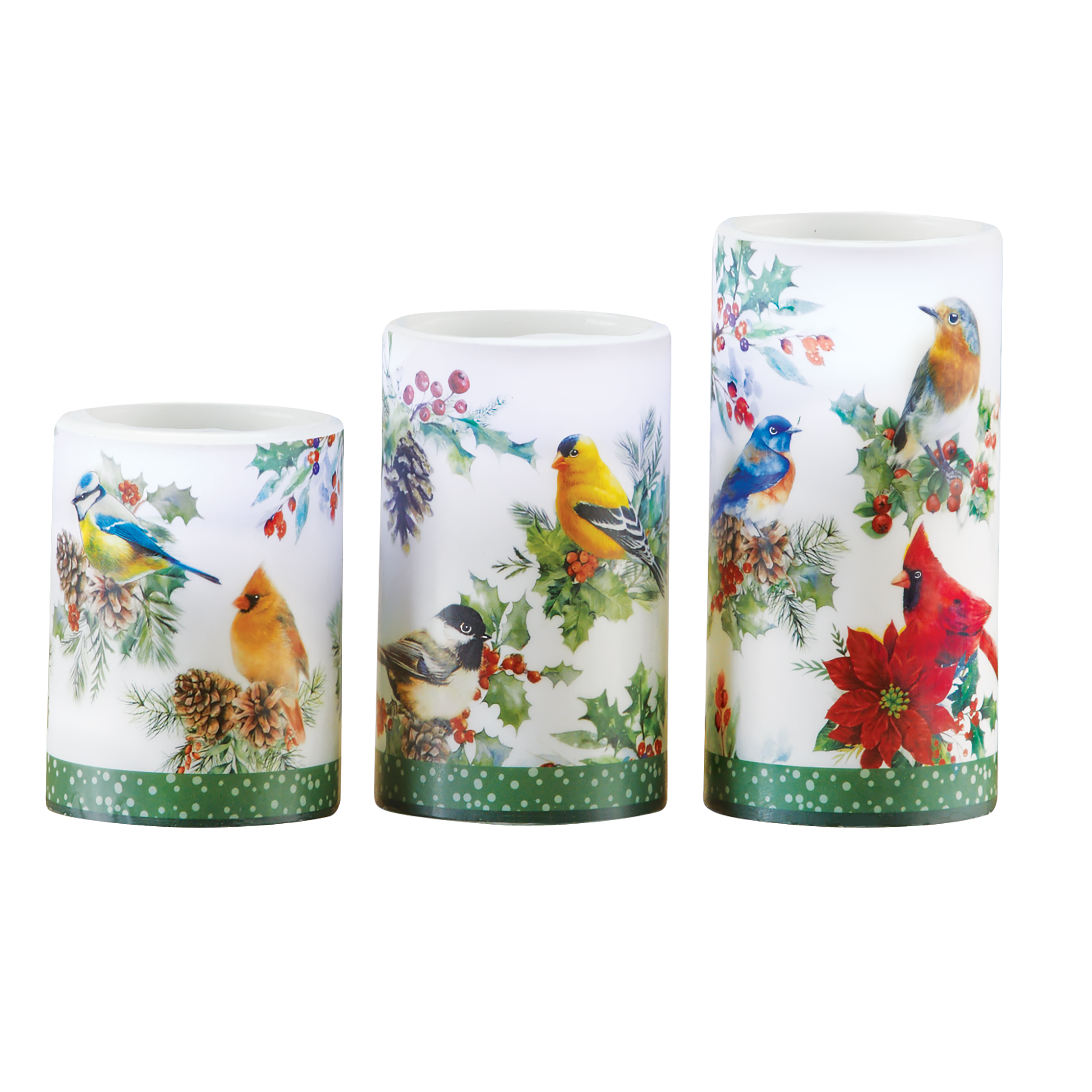 LED Lighted Realistic Winter Birds 3-Piece Candle Set 3 X 3 X 6