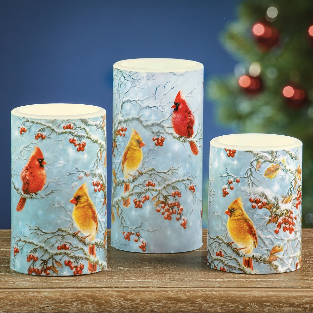 Winter Cardinals Flameless LED Candles, Set of 3 Collections Etc.