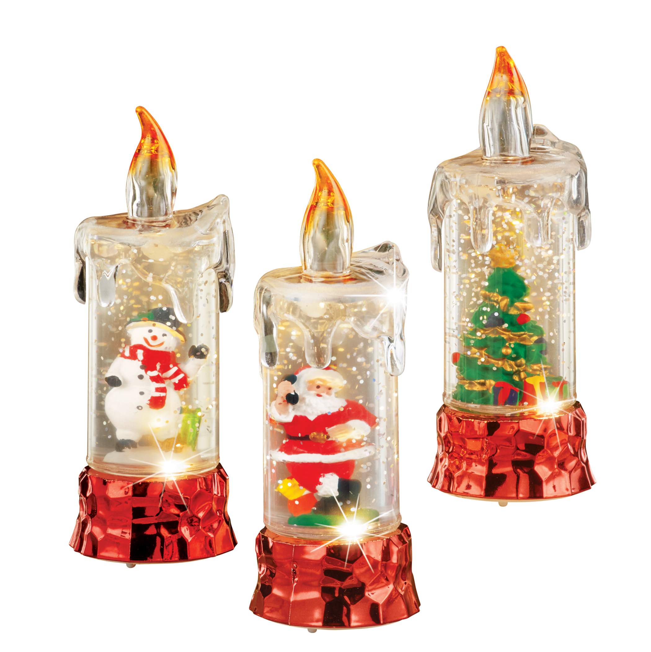 Lighted Glittery Snow Globe Christmas Candles - Set of 3 2 X 2 X 5.5