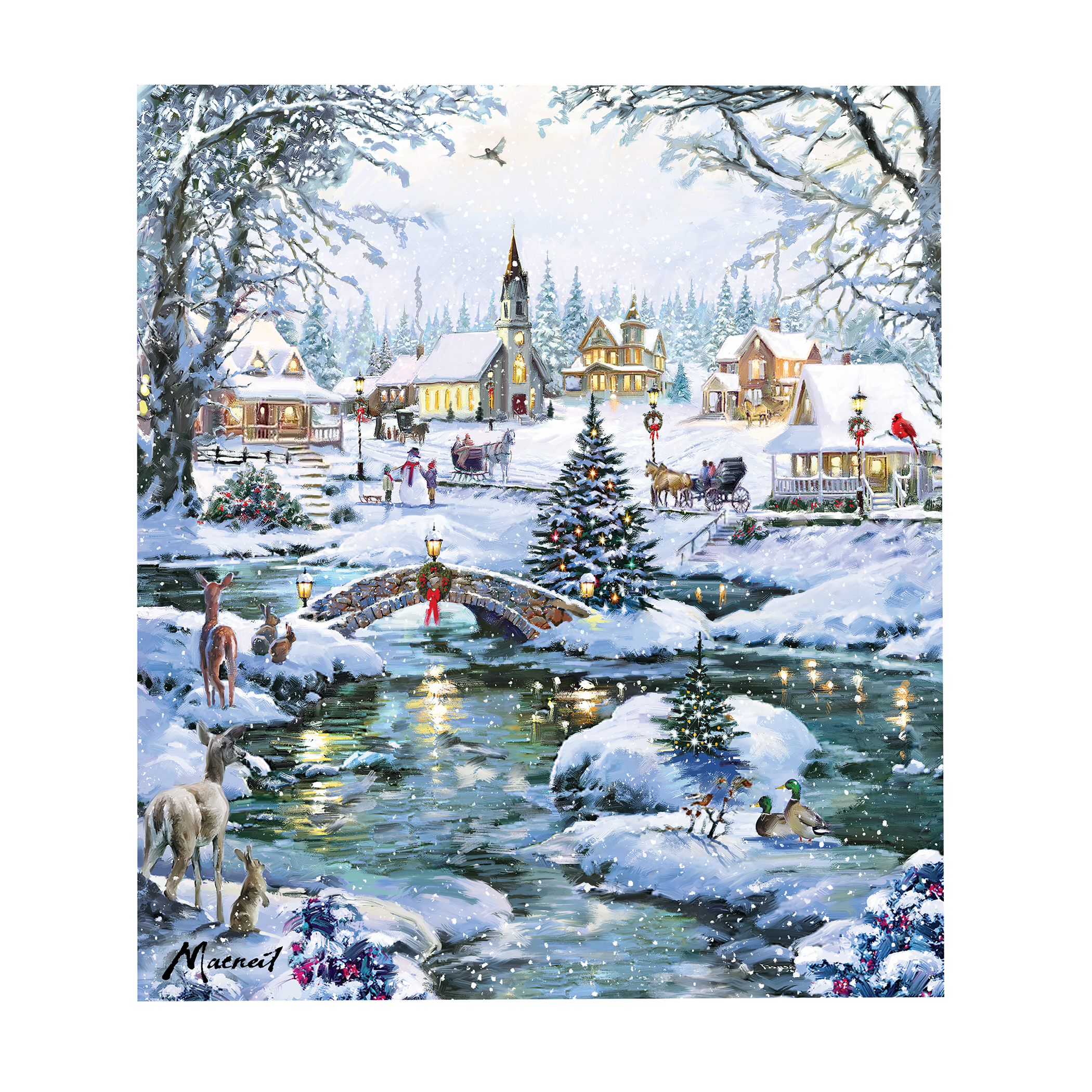 Snow-Covered Village Festive Dishwasher Magnet