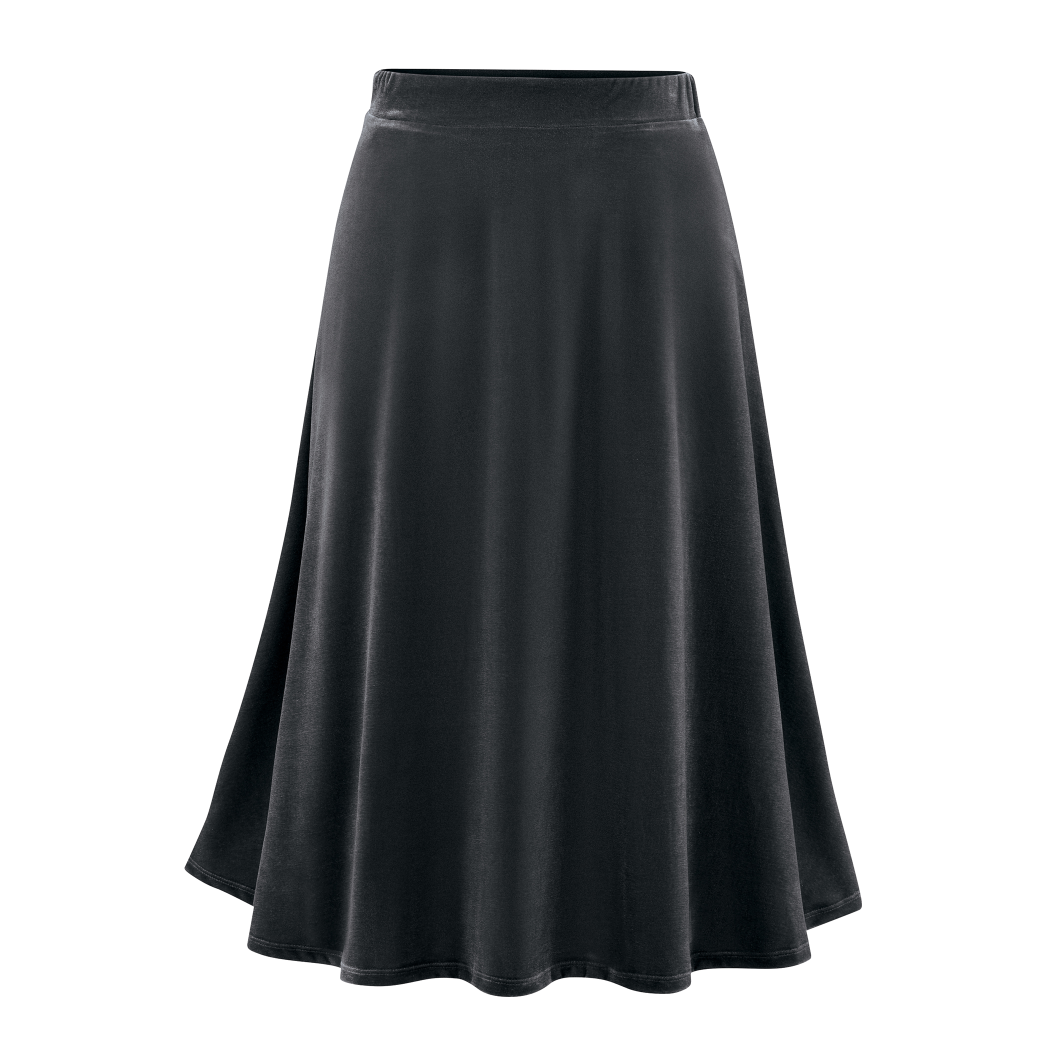 Comfy Velvet Pull-On Elasticized Waist Full Sweep Skirt Medium Black