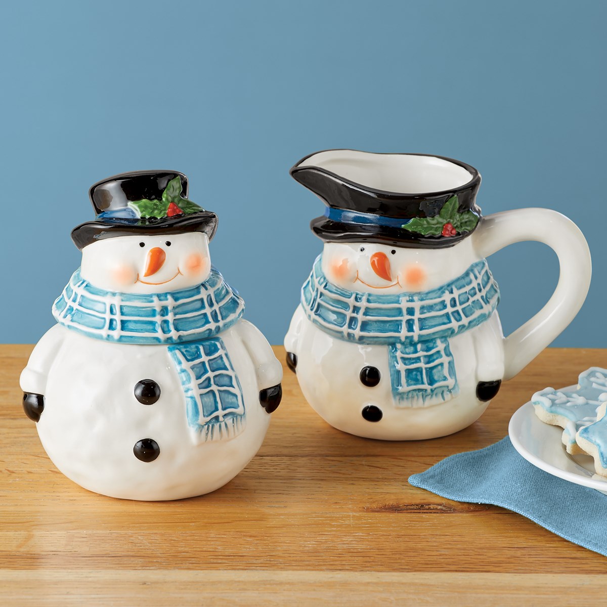 2piece Ceramic Snowman Holiday Sugar and Creamer Set Collections Etc.