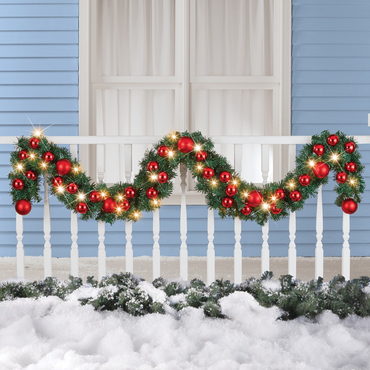 8ft LED Lighted Indoor/Outdoor Ornament Garland with Timer & 9 Lighting