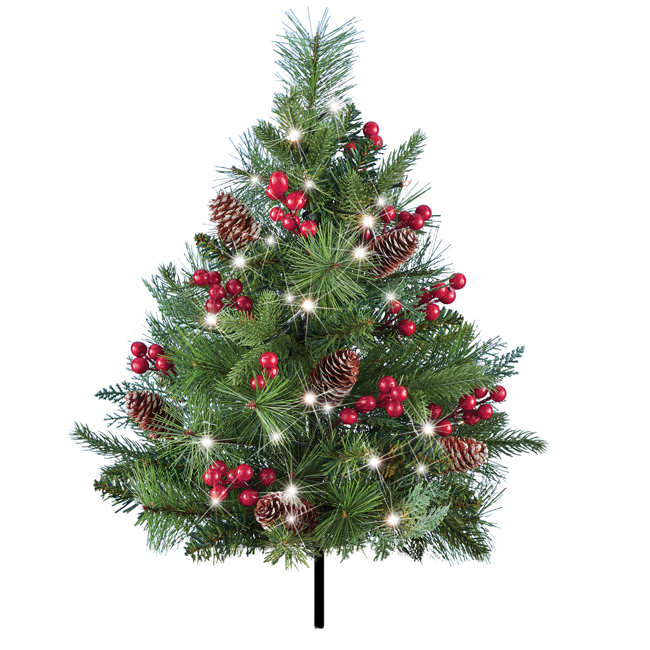 White LED Lighted Holiday Pine Tree Planter Stake, 27"H 12 X 12 X 27