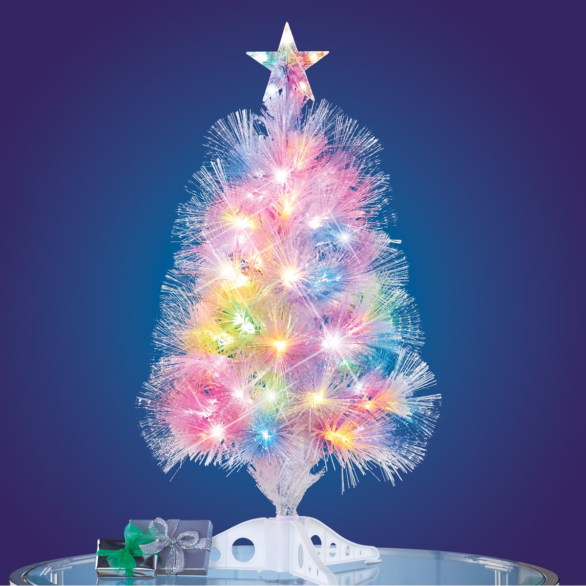 White ColorChanging Fiber Optic Tabletop Christmas Tree, 2' H