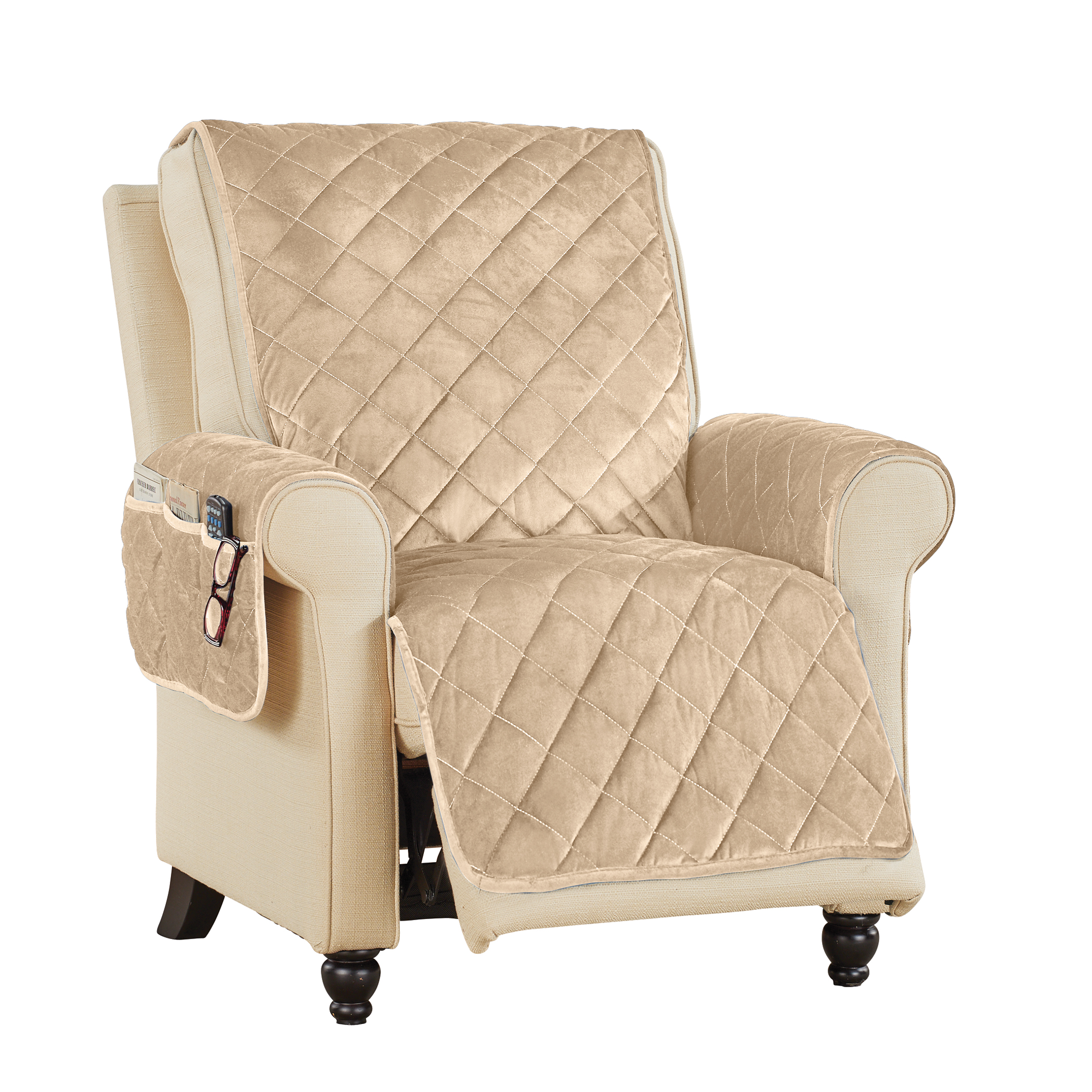 Plush Quilted Comfort Furniture Cover with Side Pocket Chair Burgundy