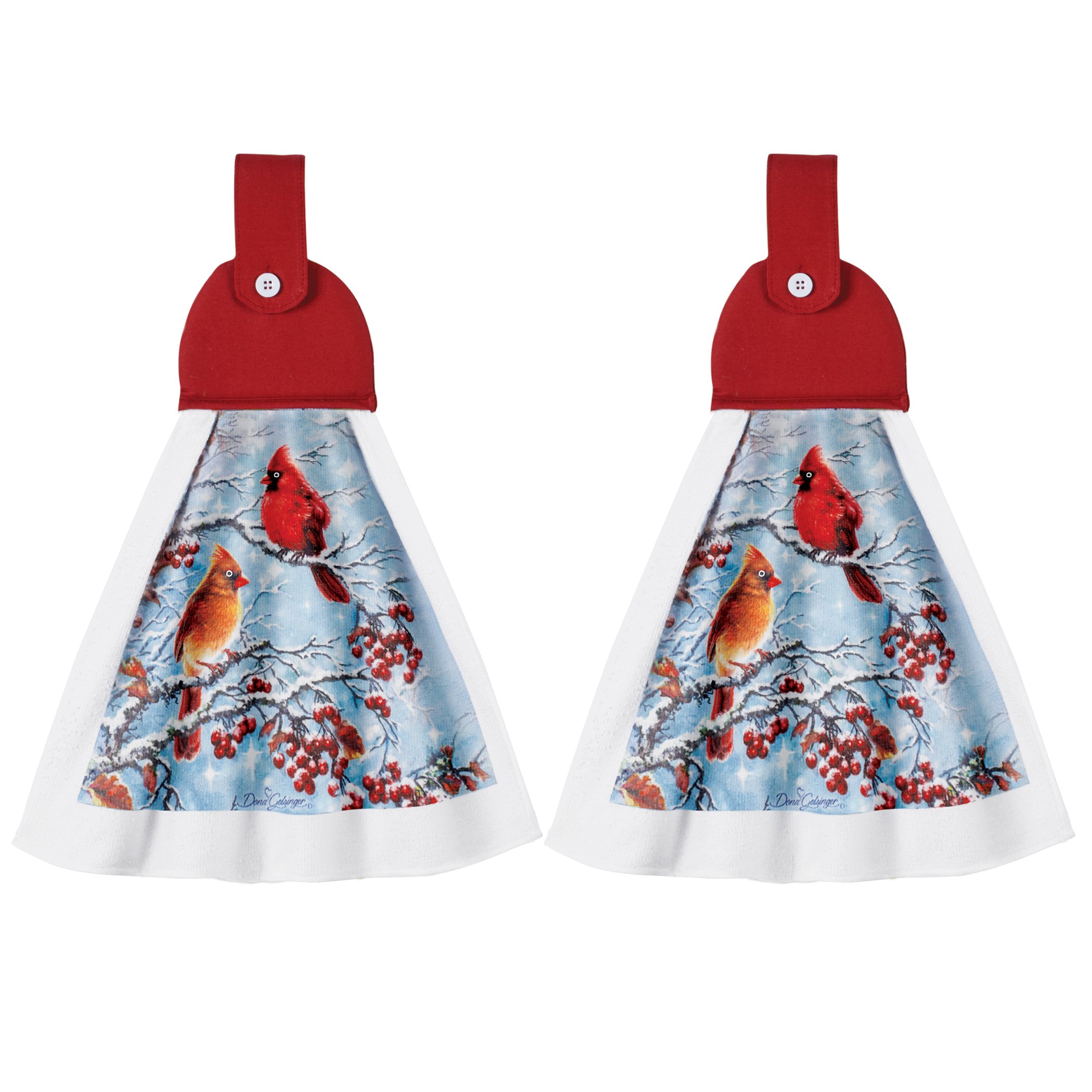 Set of 2 Winter Cardinal Hanging Kitchen Towels