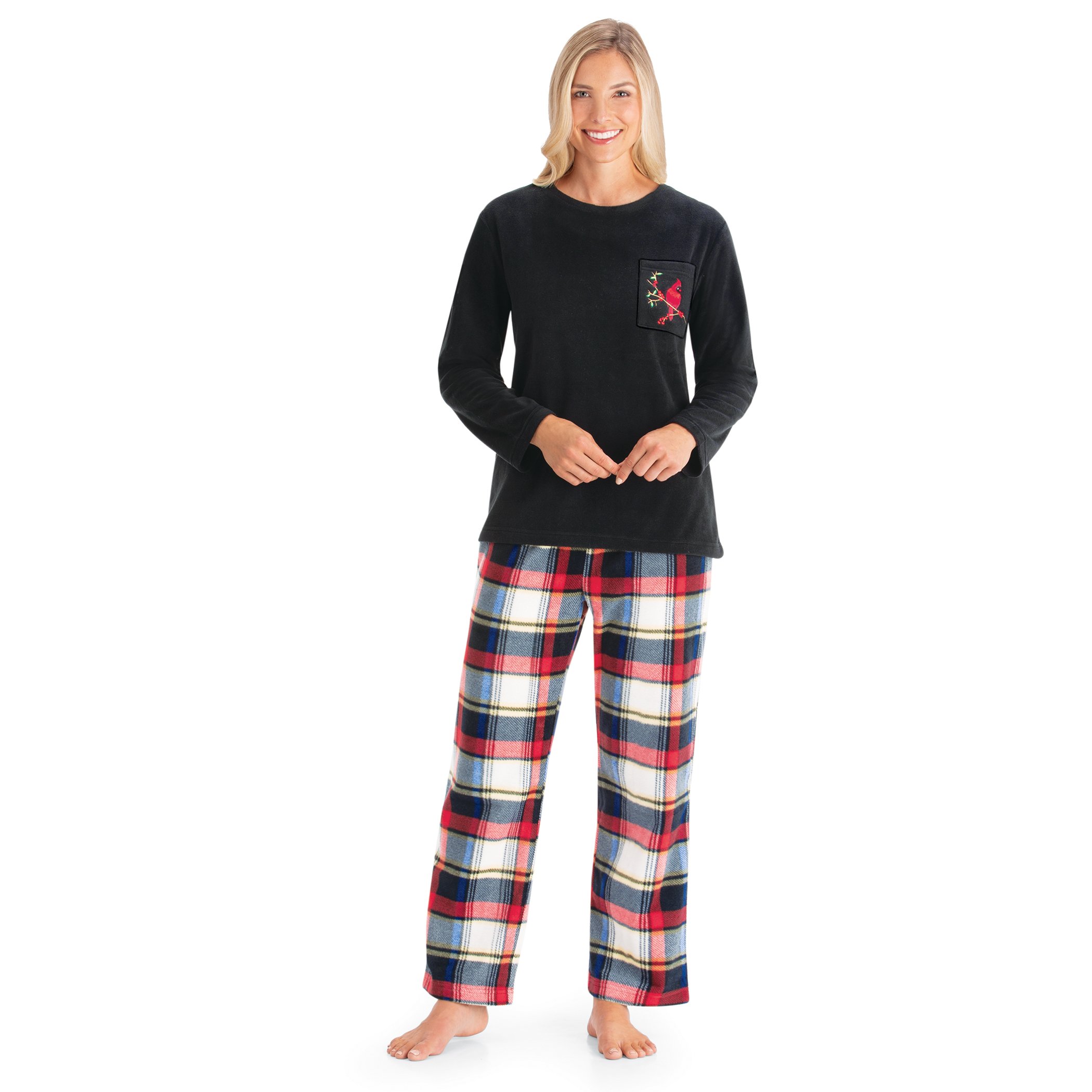 Long-Sleeve Cardinal Pocket Fleece Lounge Set X-Large Black Multi