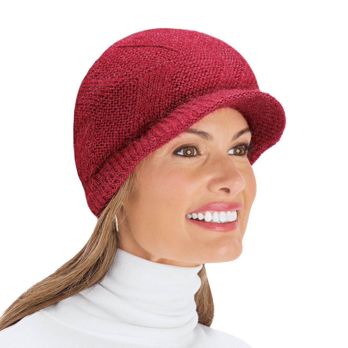 Brimmed Cable Knit Winter Hat with Plush Faux Fur Lining Collections Etc.