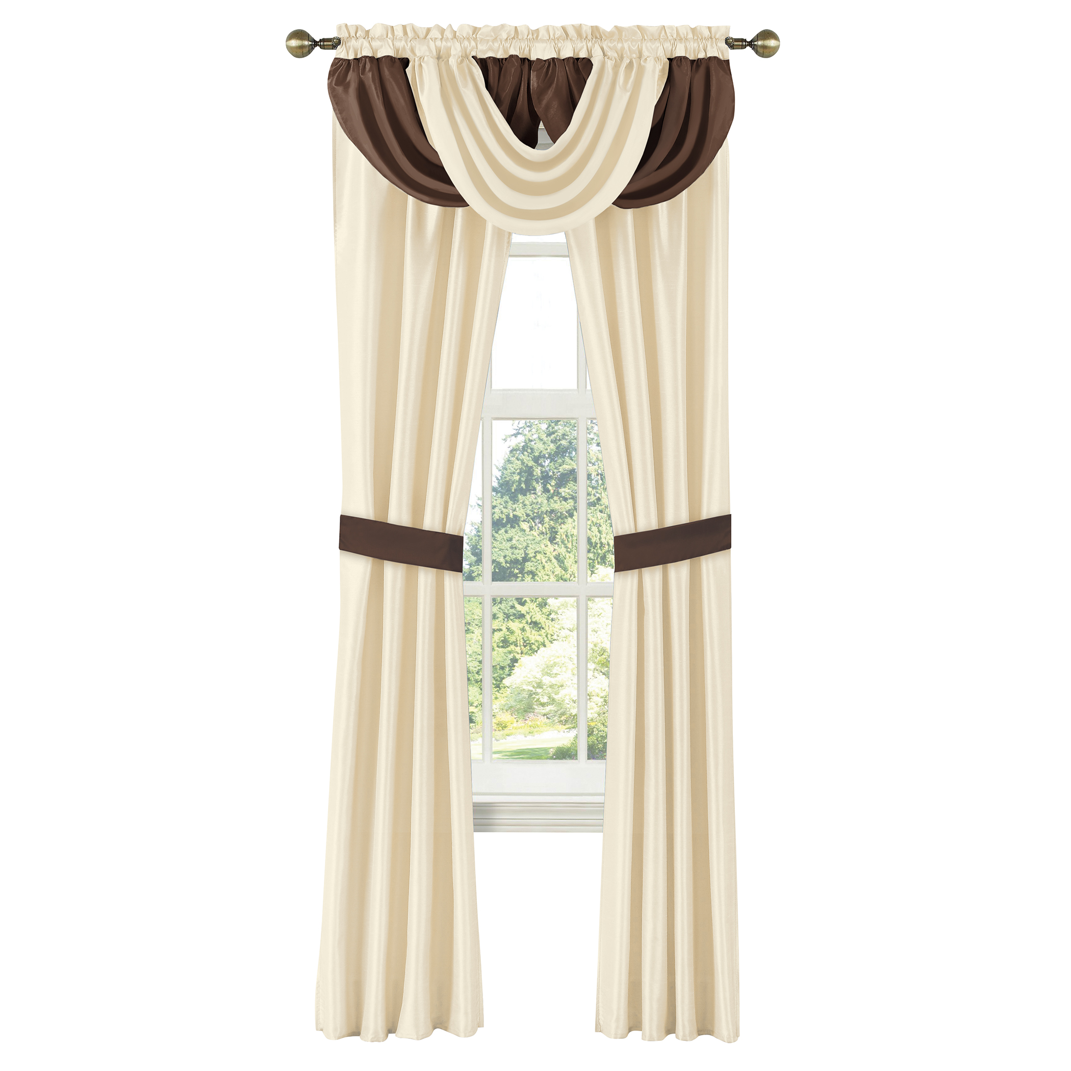 5-Piece Monte Carlo Two-Tone Curtain Set 54" x 84" Beige, 54" x 84"