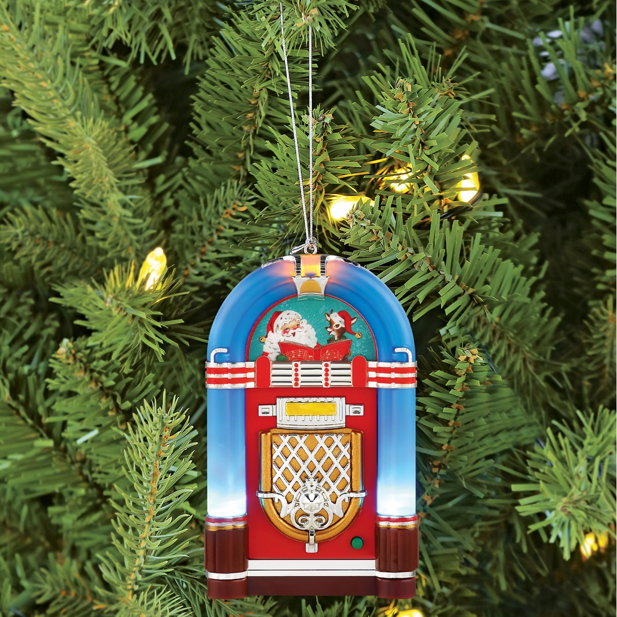 Mini Holiday Jukebox Christmas Ornament with Lights & Music