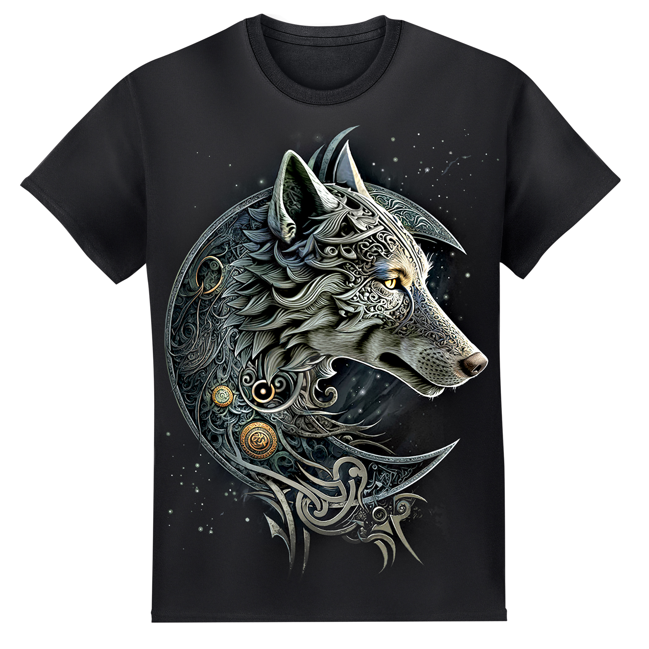 Celtic Wolf Short Sleeve Graphic T-Shirt Large Black