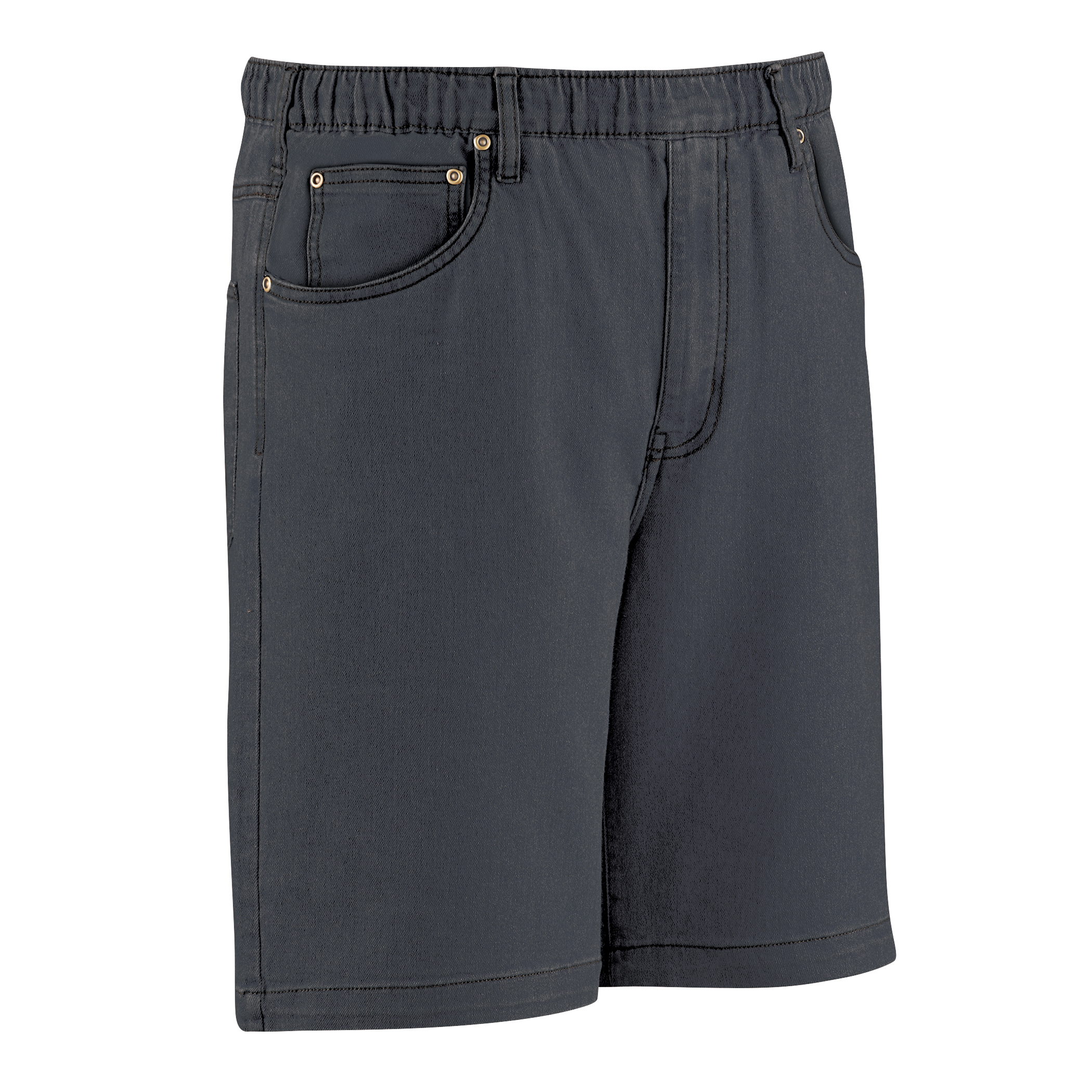 Mens Pull-On 5 Pocket Denim Shorts with Elasticized Waist Large Black Denim