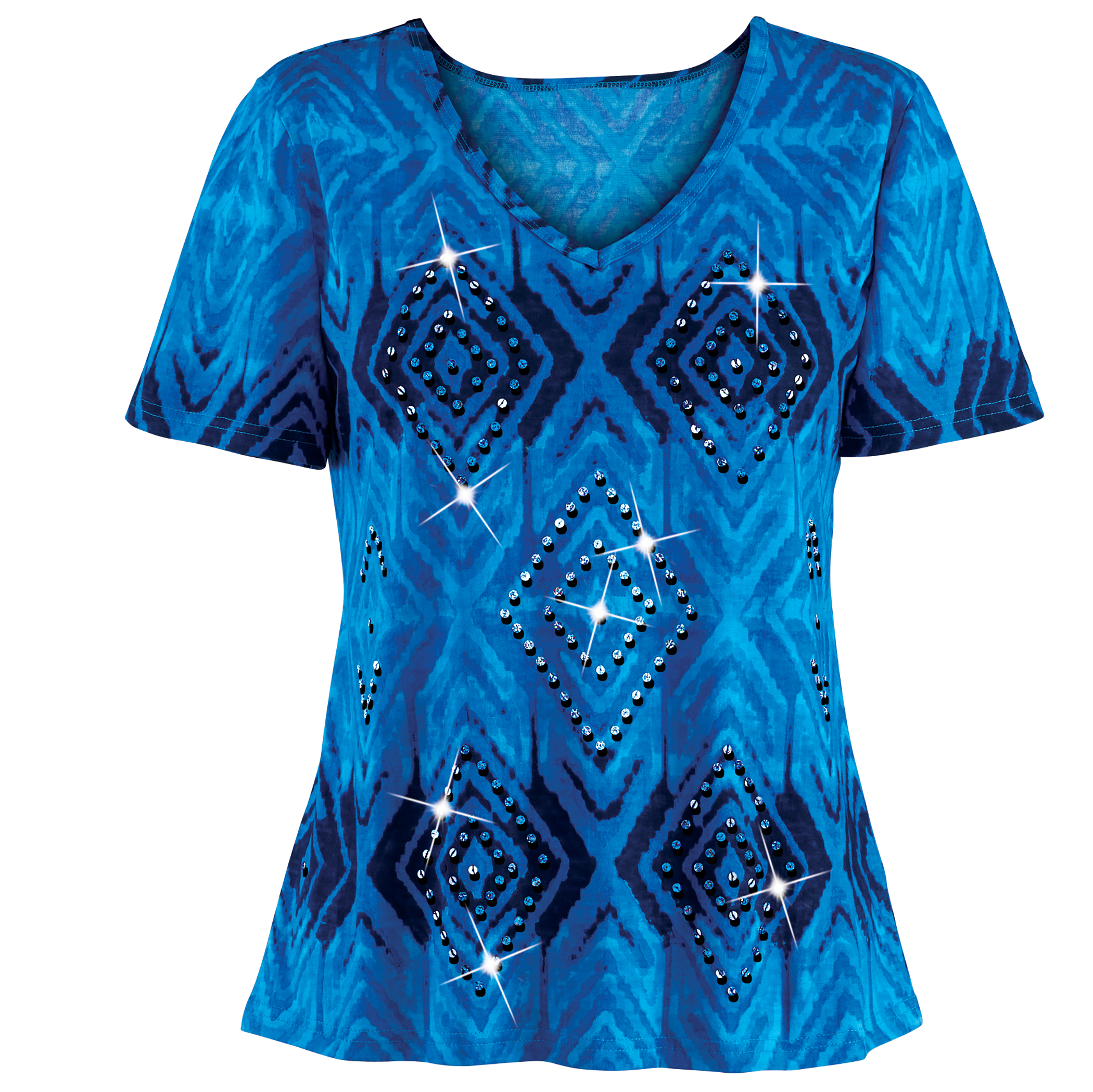 Ombre Diamond Pattern Sequin Accent Short Sleeve Top Large Coral