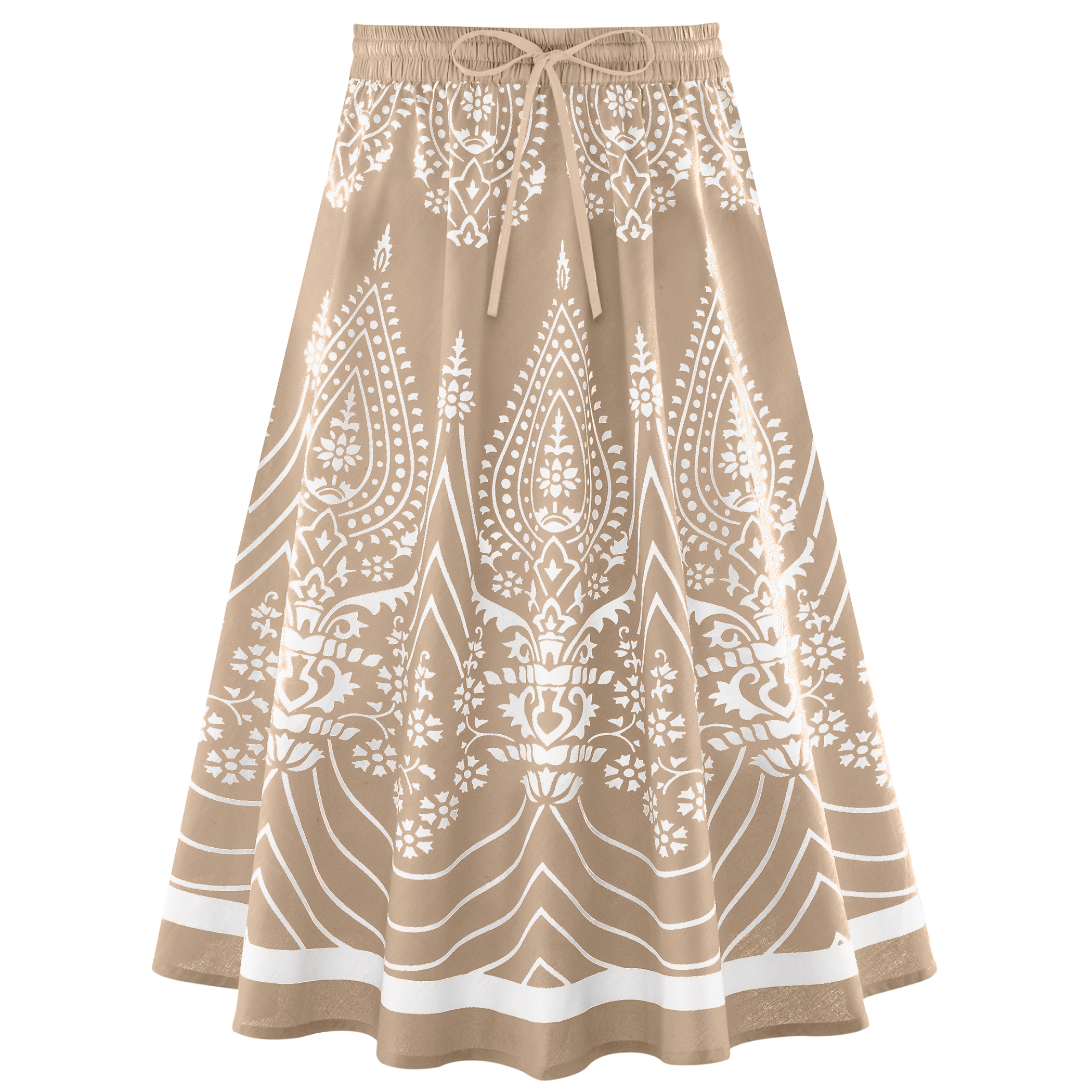 Women's Pull-On Bold Printed Circle Design Elasticized Waist Skirt Khaki Medium