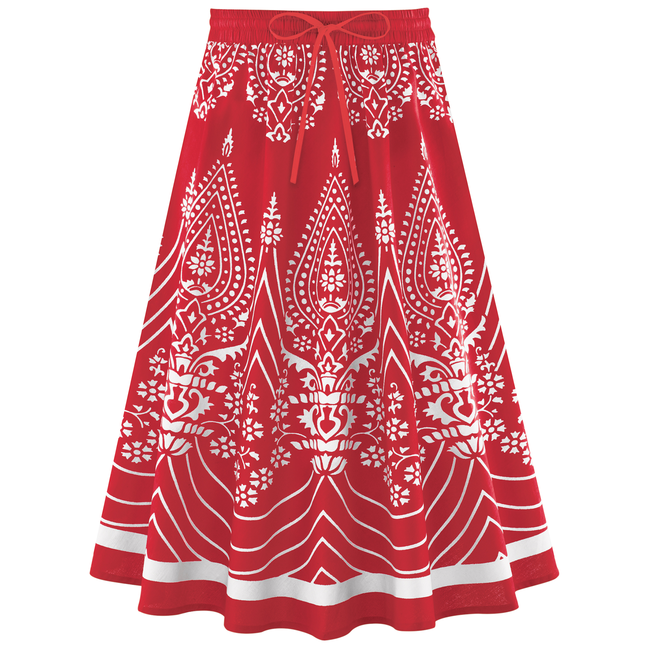 Women's Pull-On Bold Printed Circle Design Elasticized Waist Skirt Red Medium
