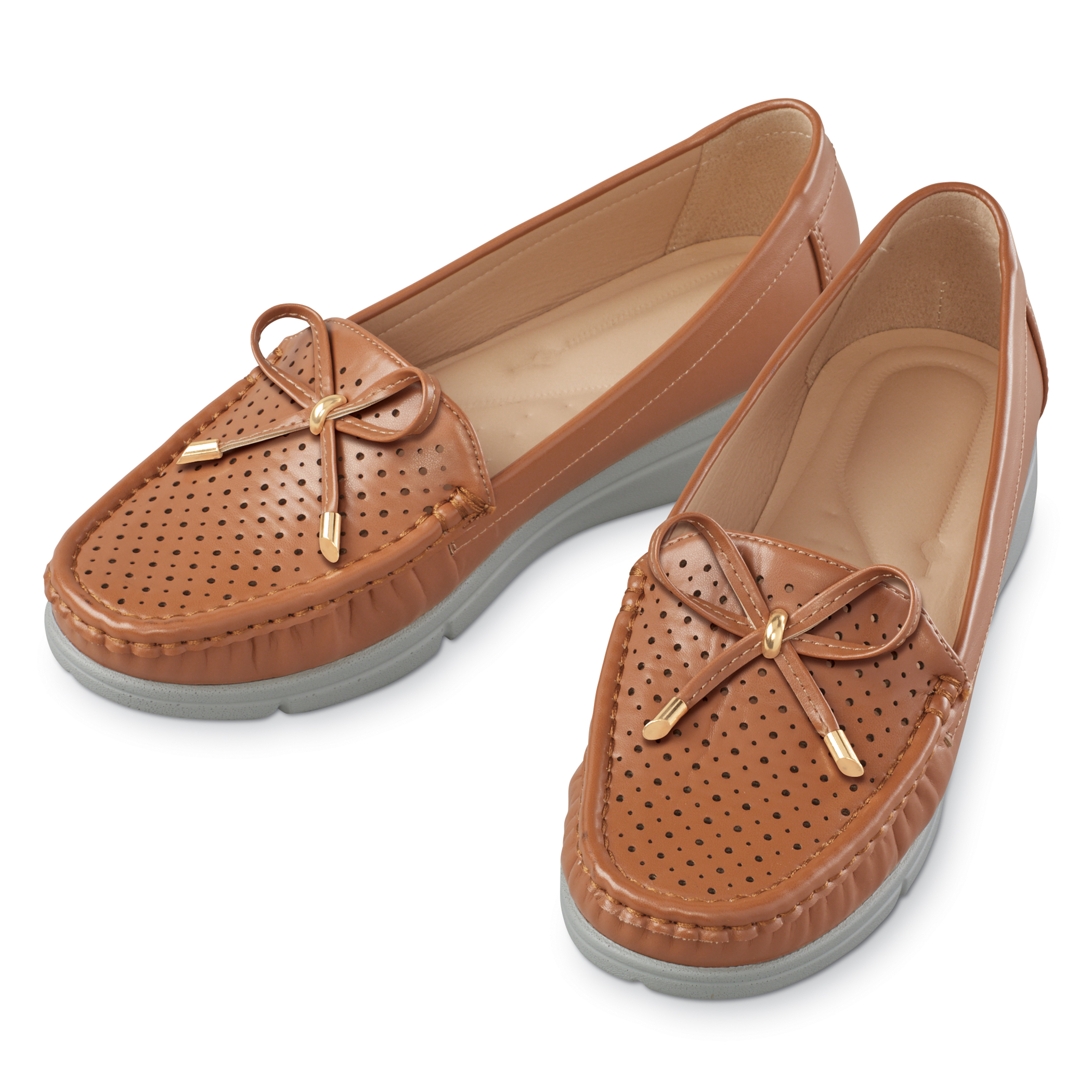 Women's Stylish Faux Leather Bow Trim with Cut-Out Design Shoes Brown 9